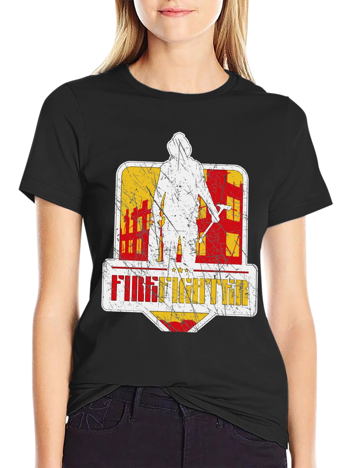 Firefighter Graphic T-Shirt - Distressed Design