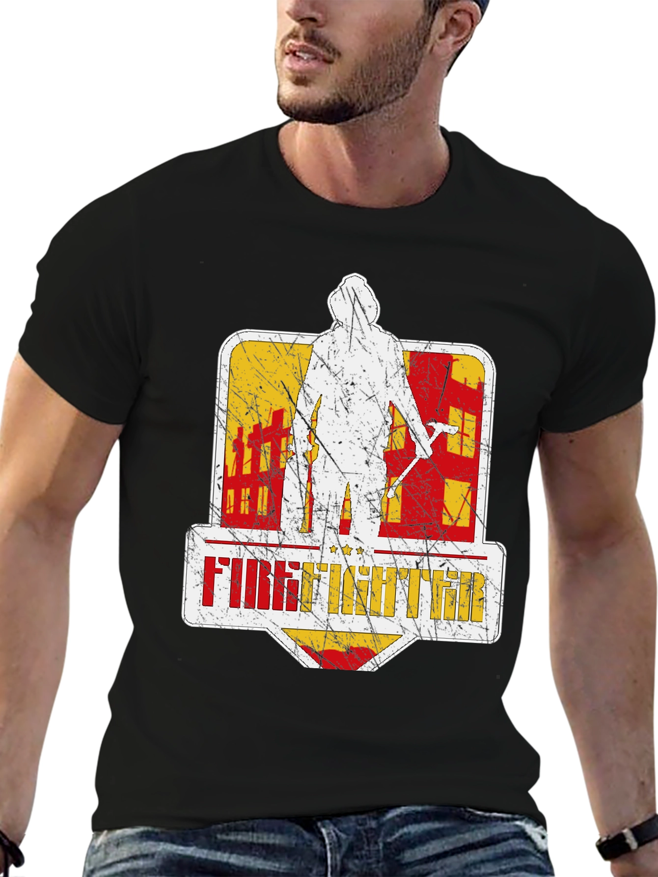 Firefighter Graphic T-Shirt - Distressed Design