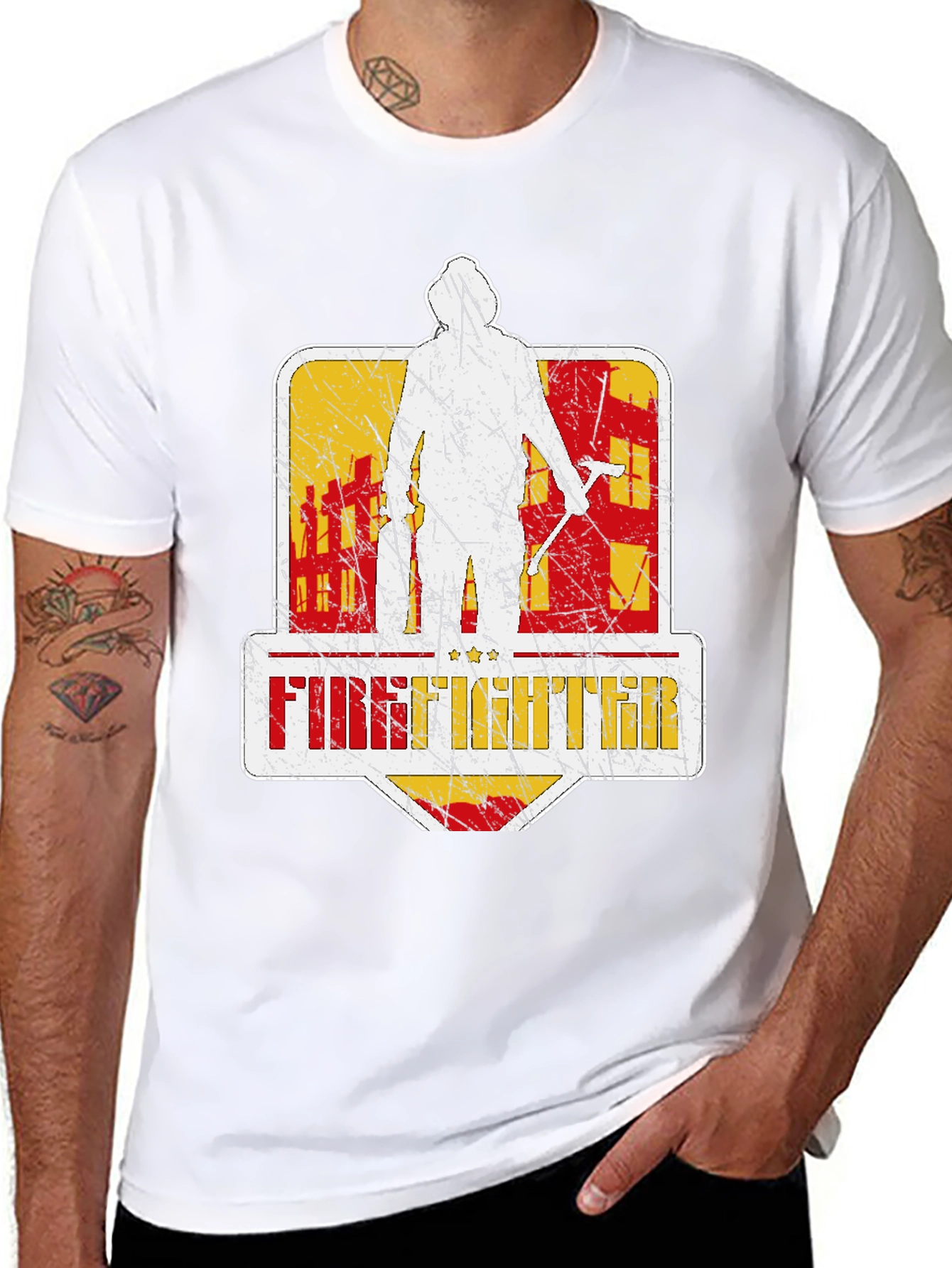 Firefighter Graphic T-Shirt - Distressed Design