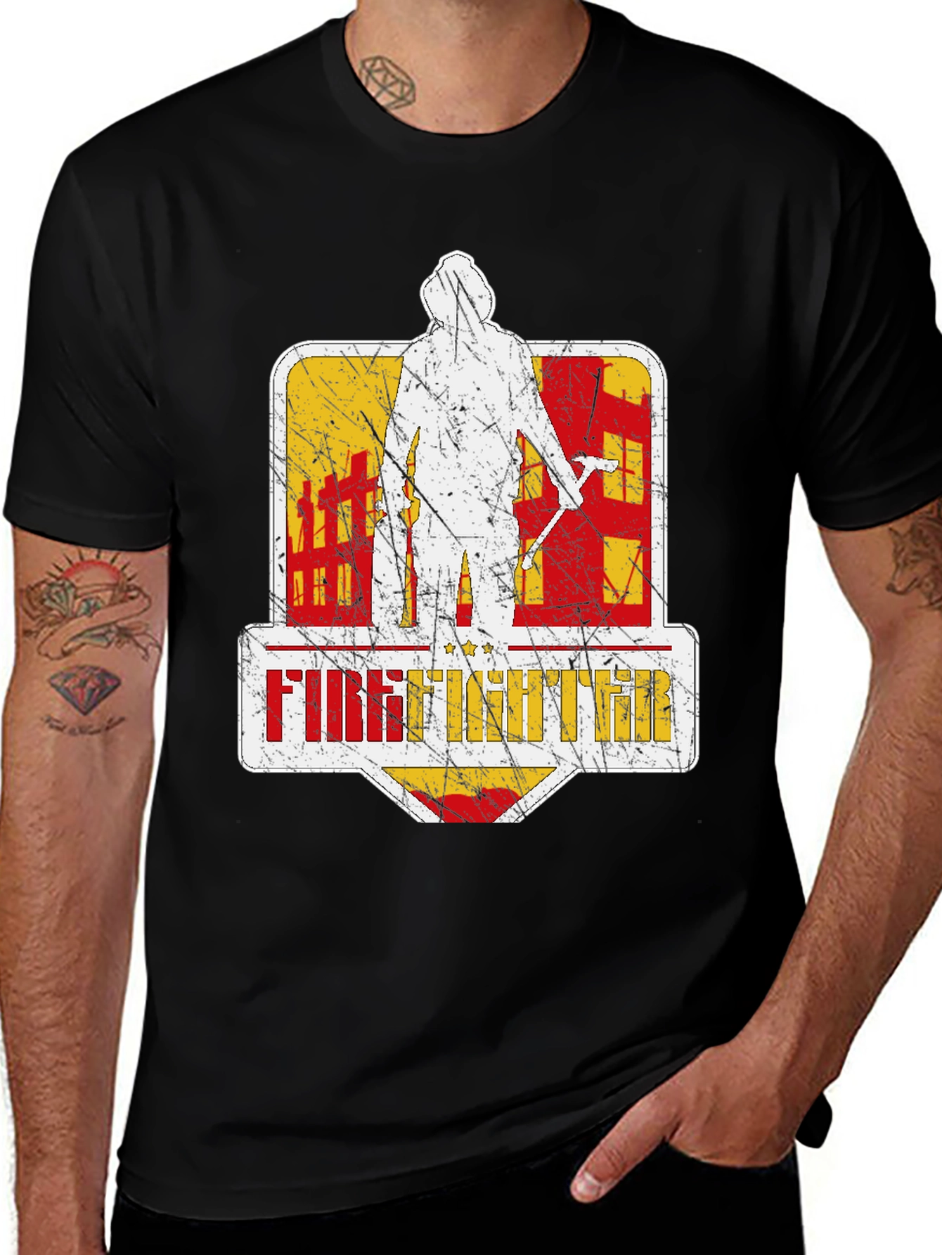 Firefighter Graphic T-Shirt - Distressed Design
