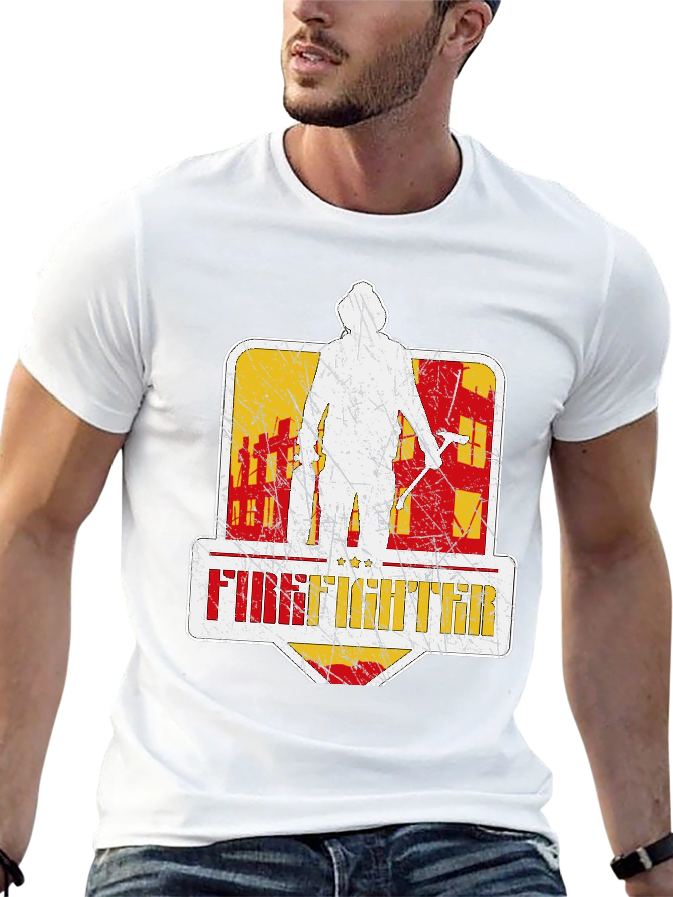 Firefighter Graphic T-Shirt - Distressed Design