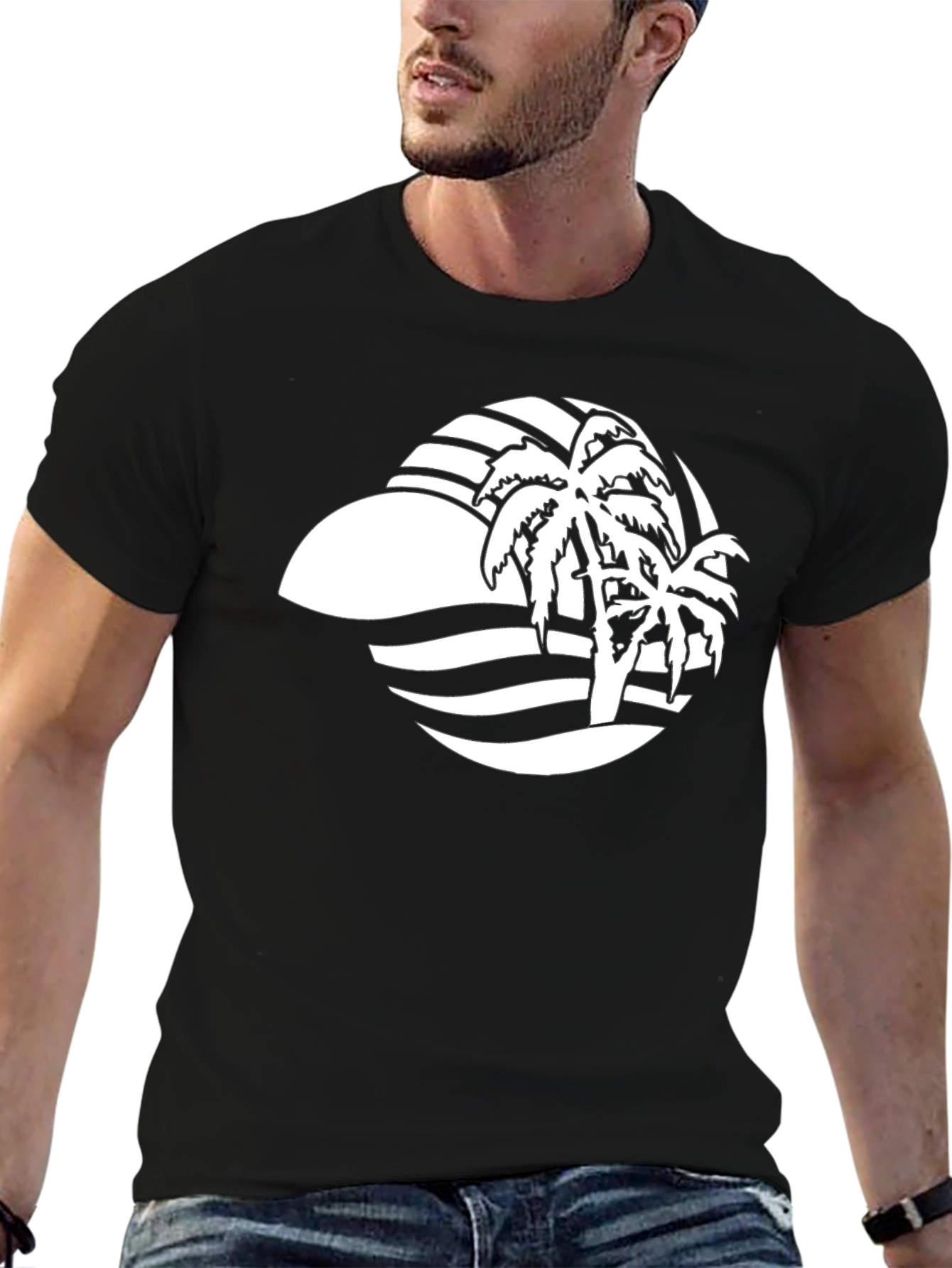 Black Palm Tree Graphic Tee - Tropical Vibes