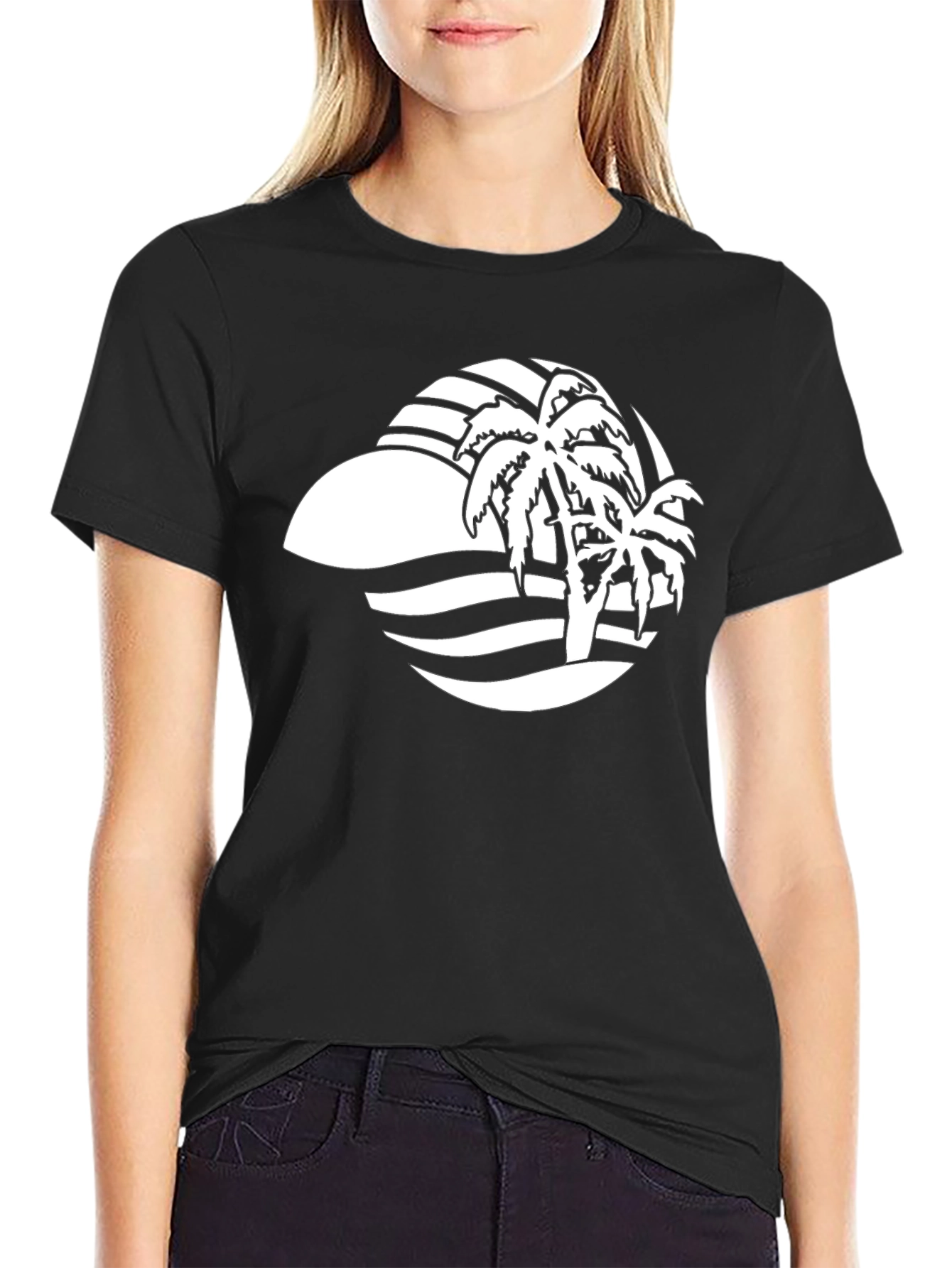 Black Palm Tree Graphic Tee - Tropical Vibes