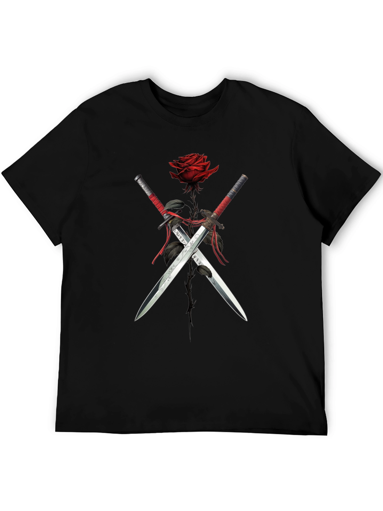 Rose & Swords Graphic Tee - Edgy Style