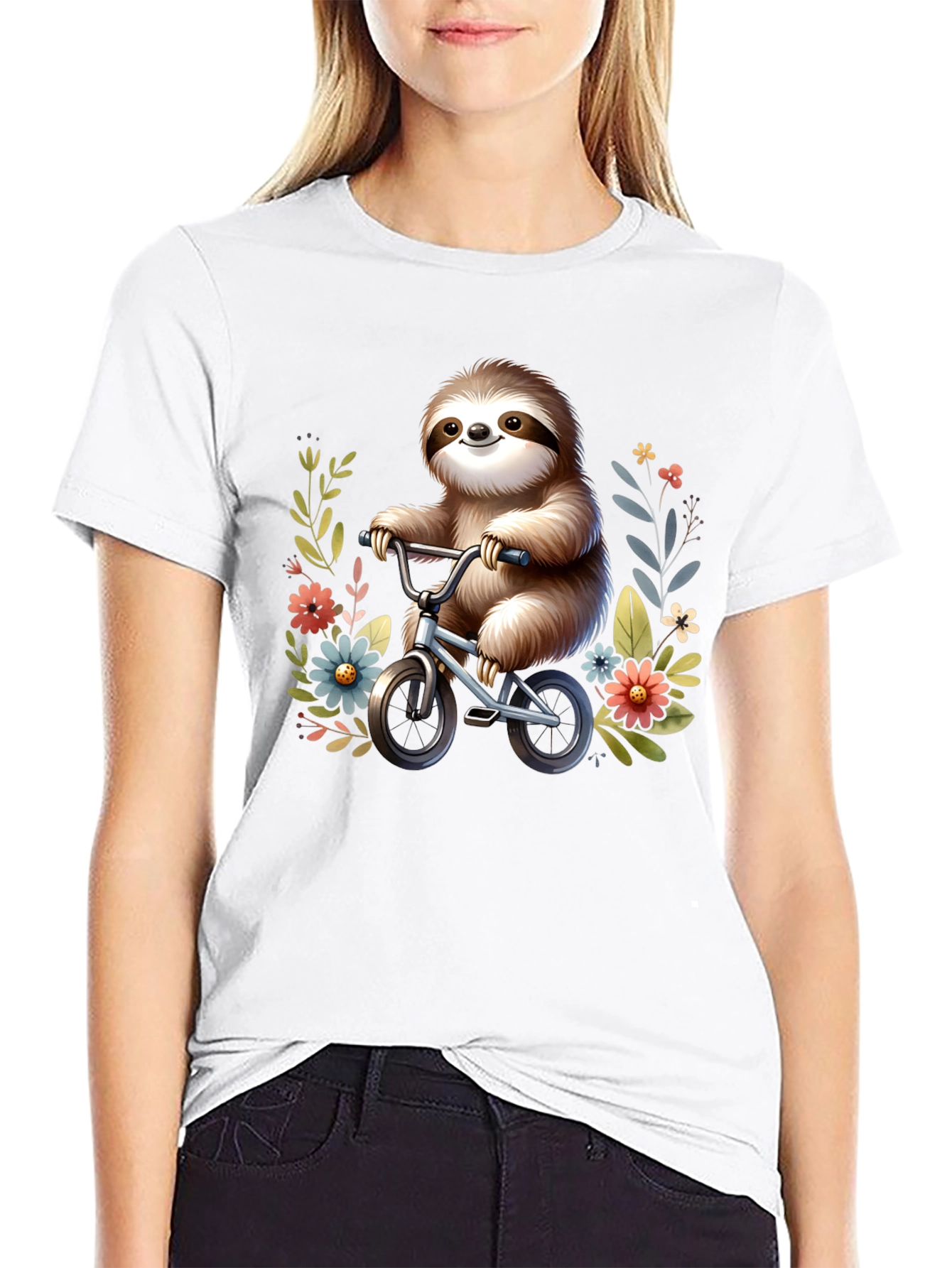 Sloth on Bicycle Graphic T-Shirt