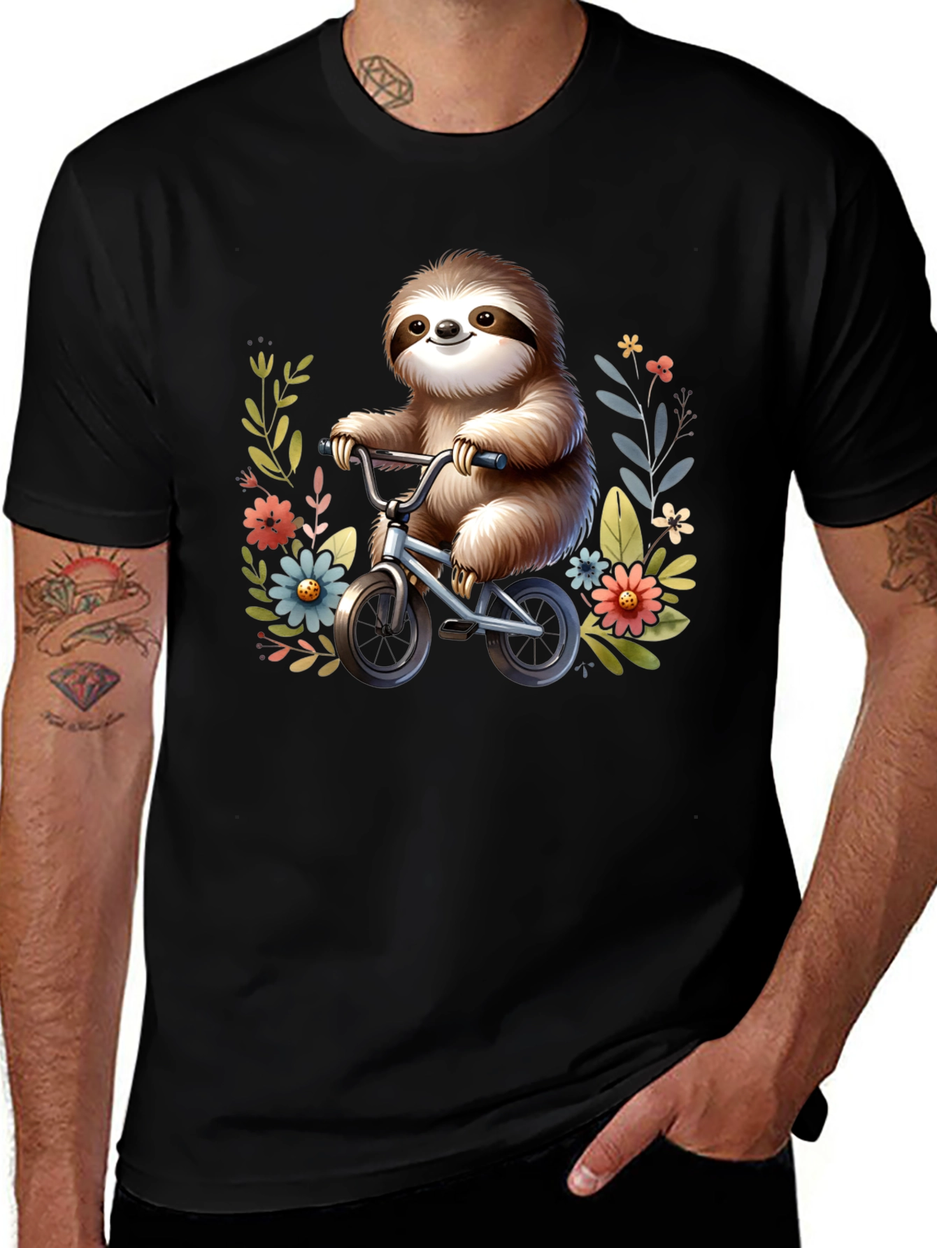 Sloth on Bicycle Graphic T-Shirt