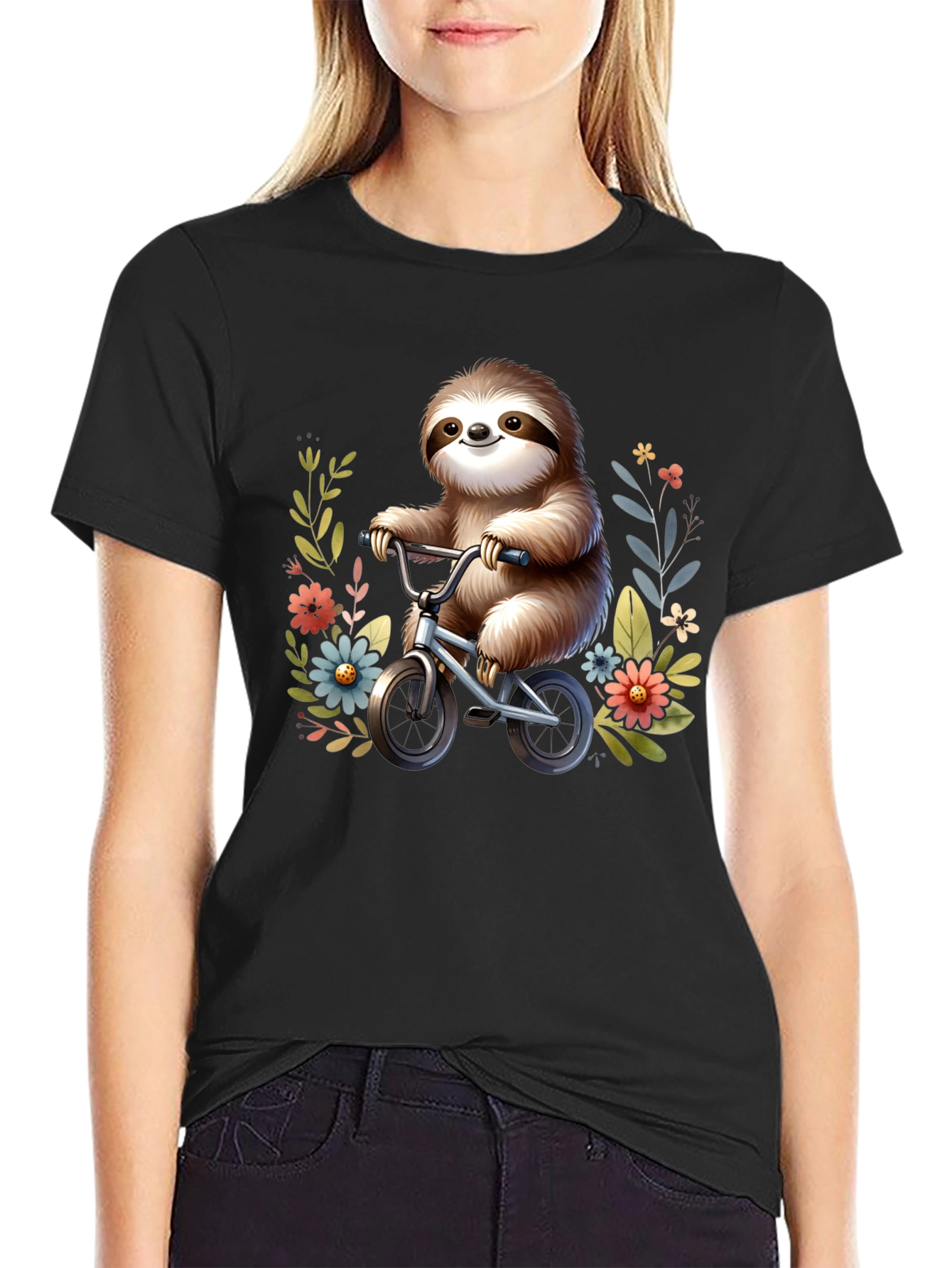 Sloth on Bicycle Graphic T-Shirt