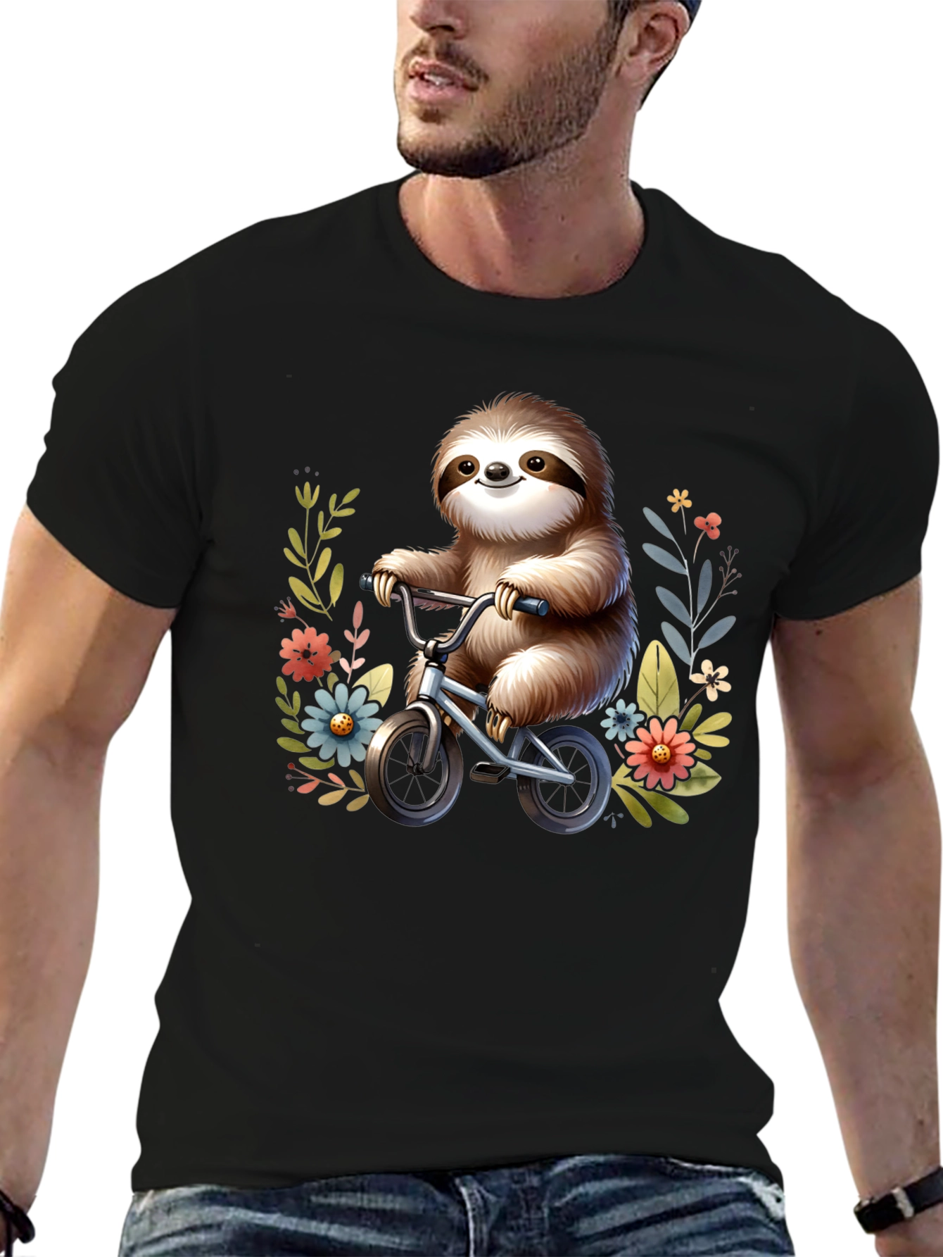 Sloth on Bicycle Graphic T-Shirt