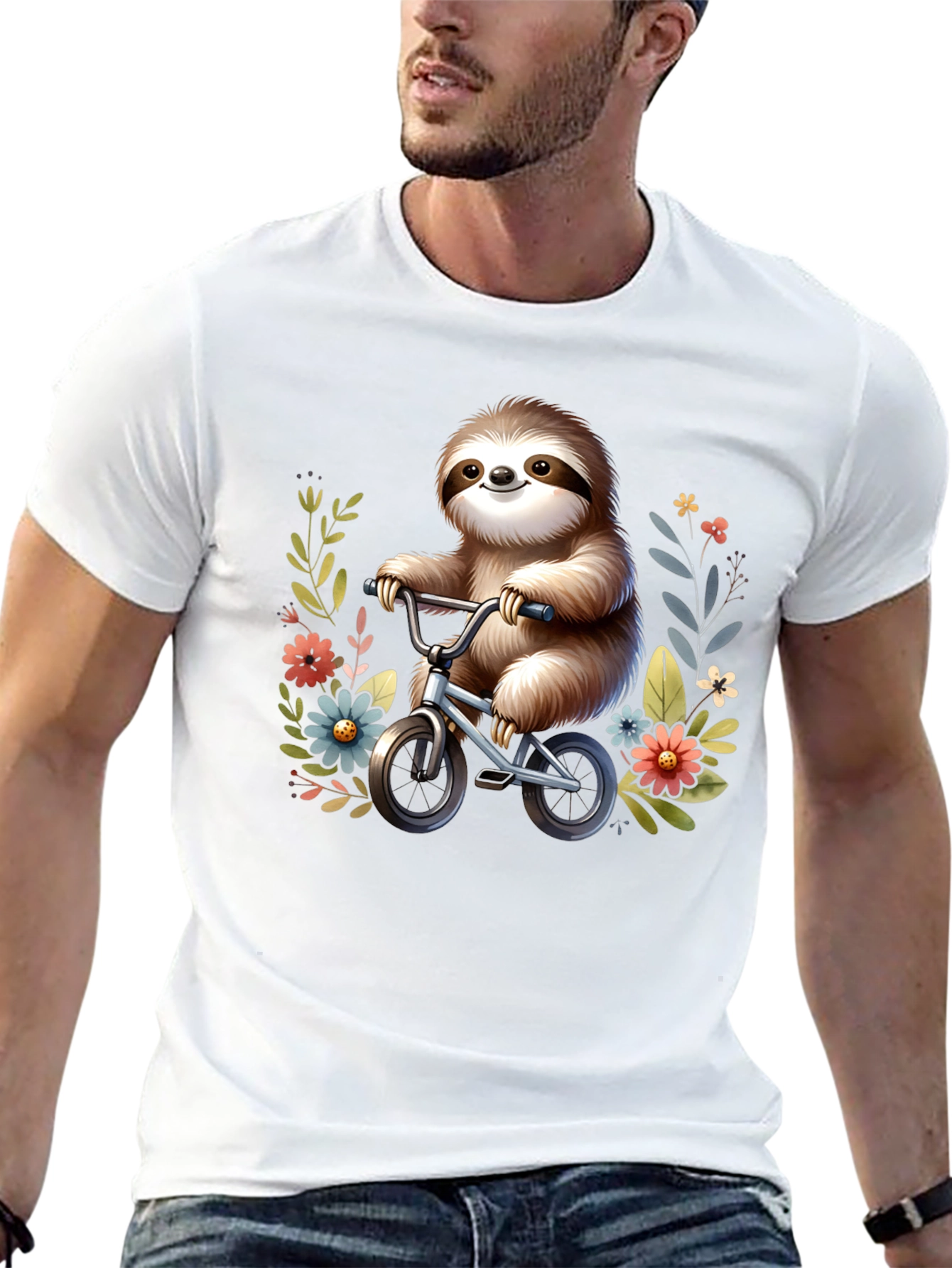 Sloth on Bicycle Graphic T-Shirt
