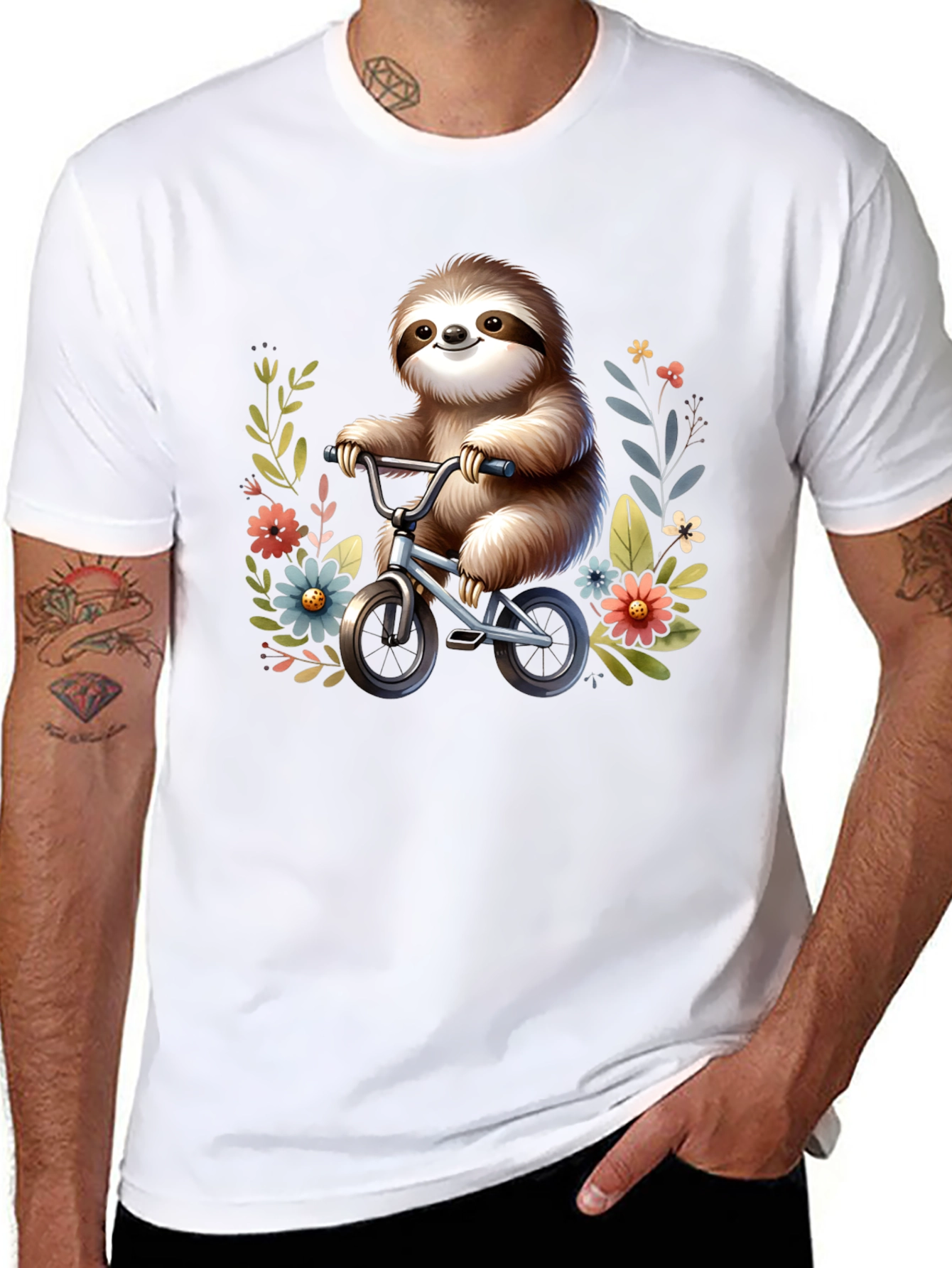 Sloth on Bicycle Graphic T-Shirt