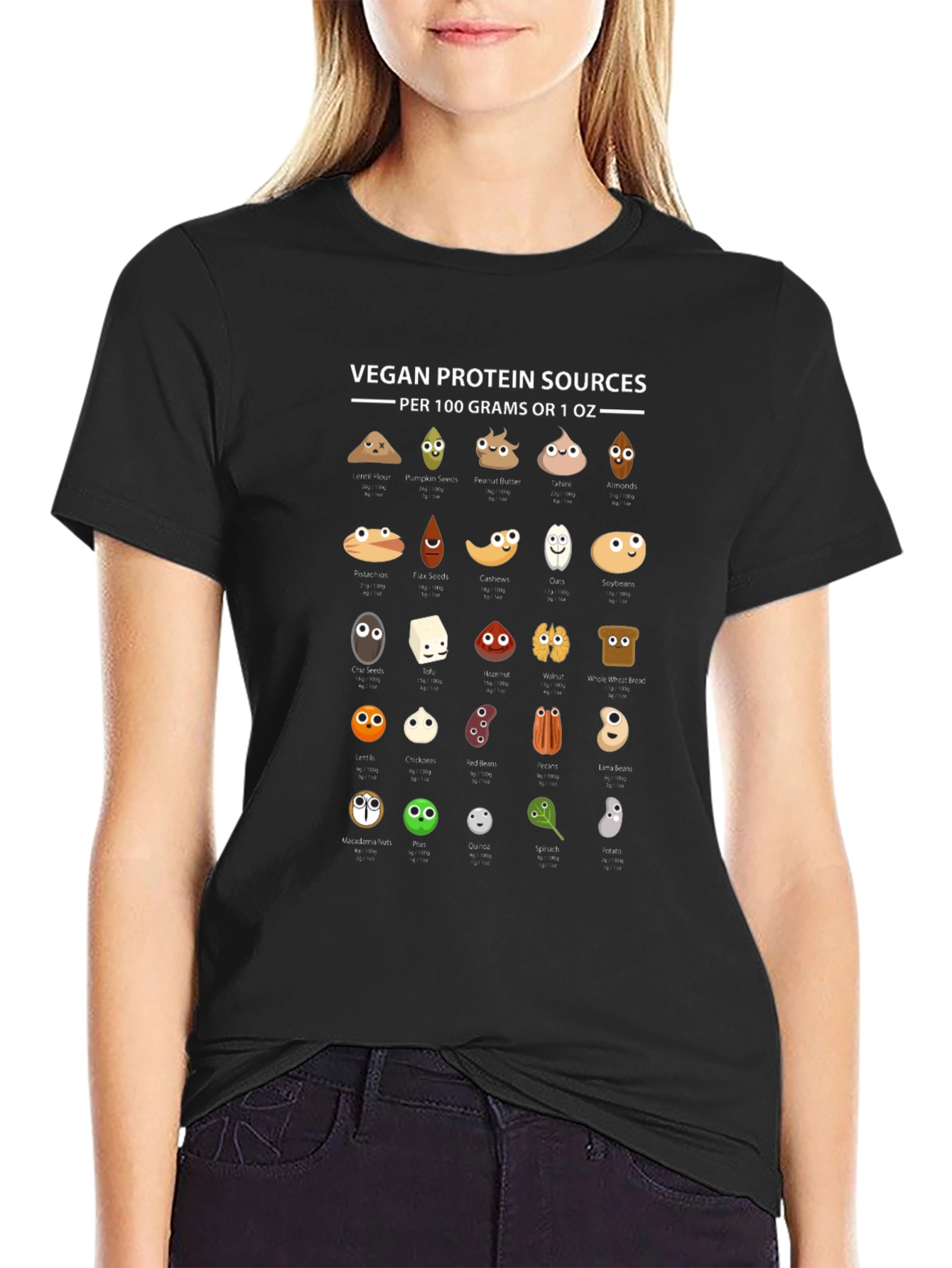 Vegan Protein Sources Black T-Shirt