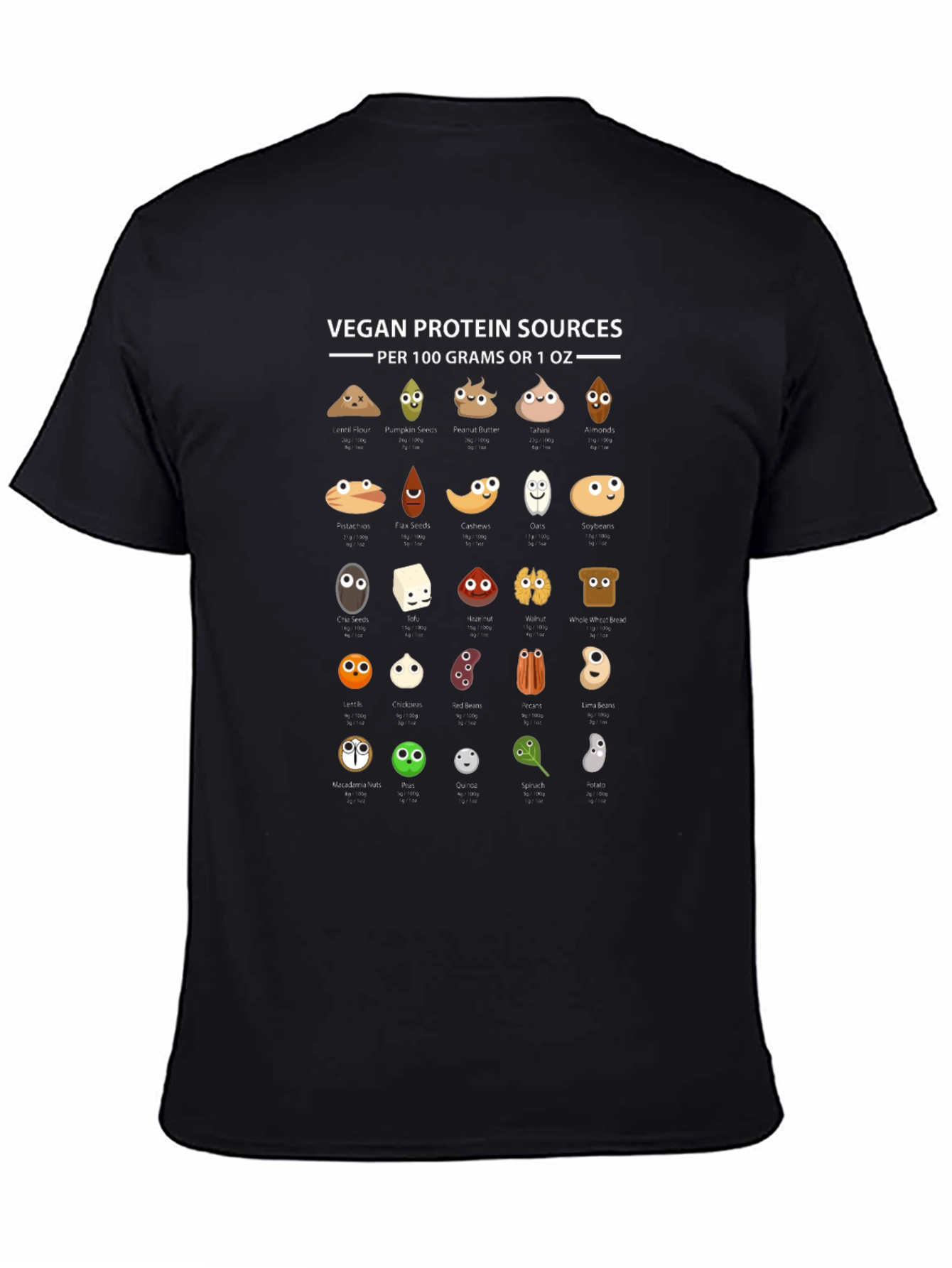 Vegan Protein Sources Black T-Shirt