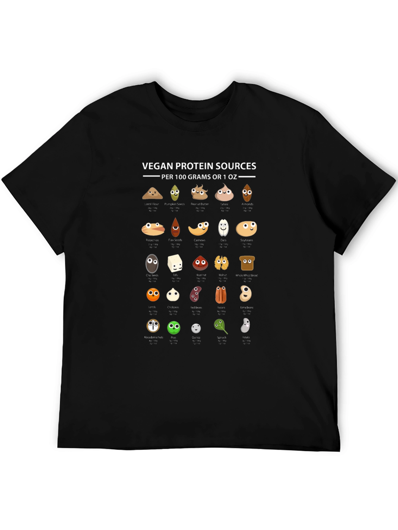 Vegan Protein Sources Black T-Shirt