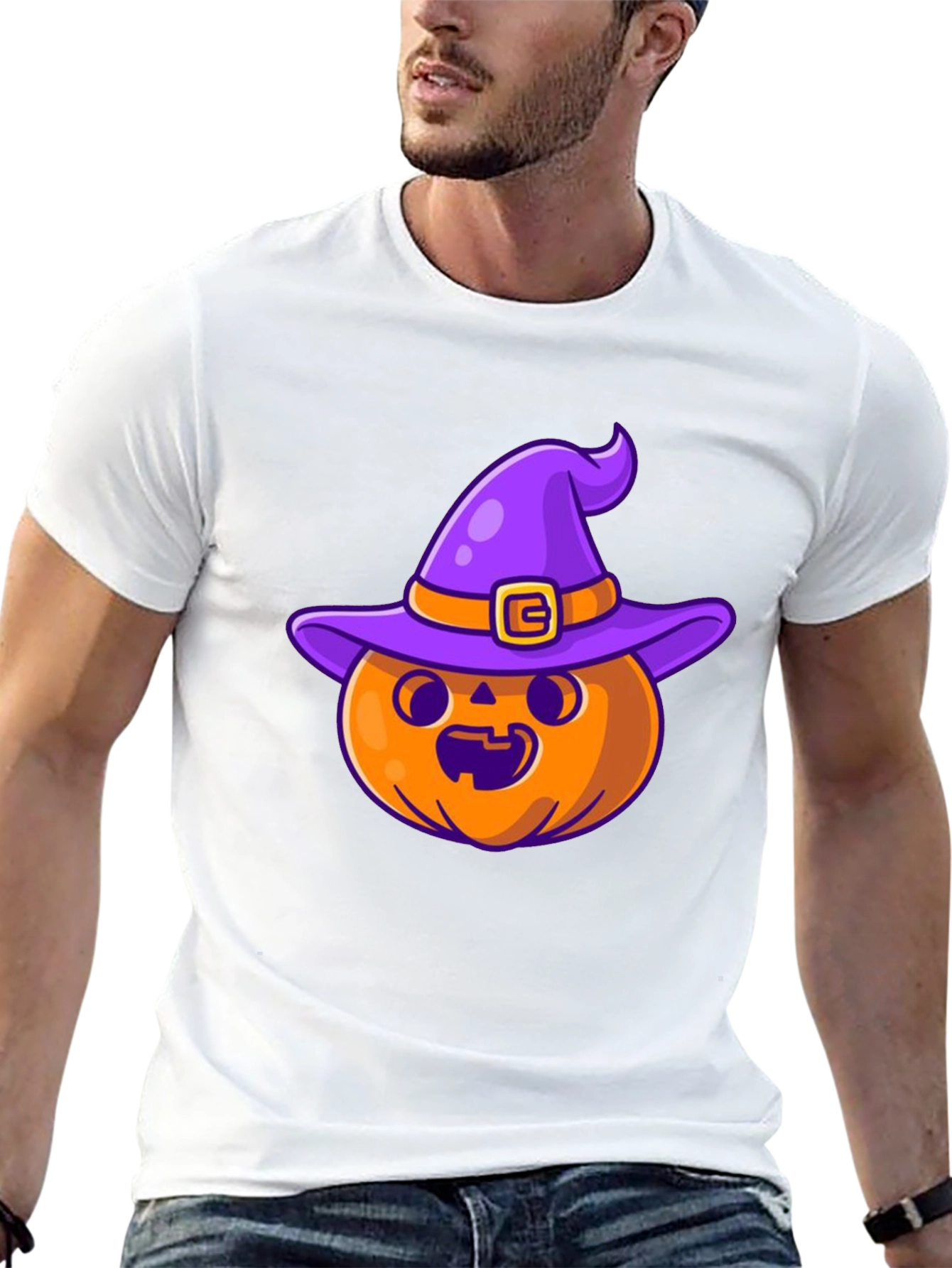 Halloween Pumpkin Witch Hat Black T-Shirt