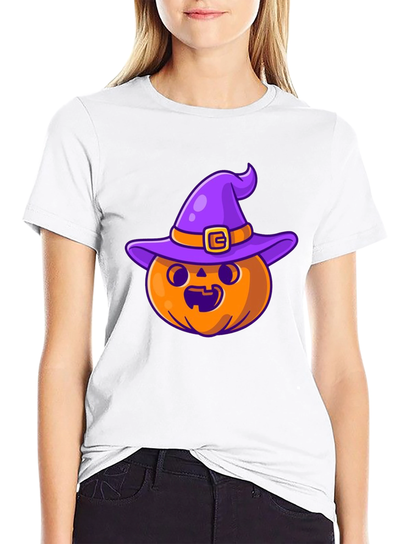 Halloween Pumpkin Witch Hat Black T-Shirt