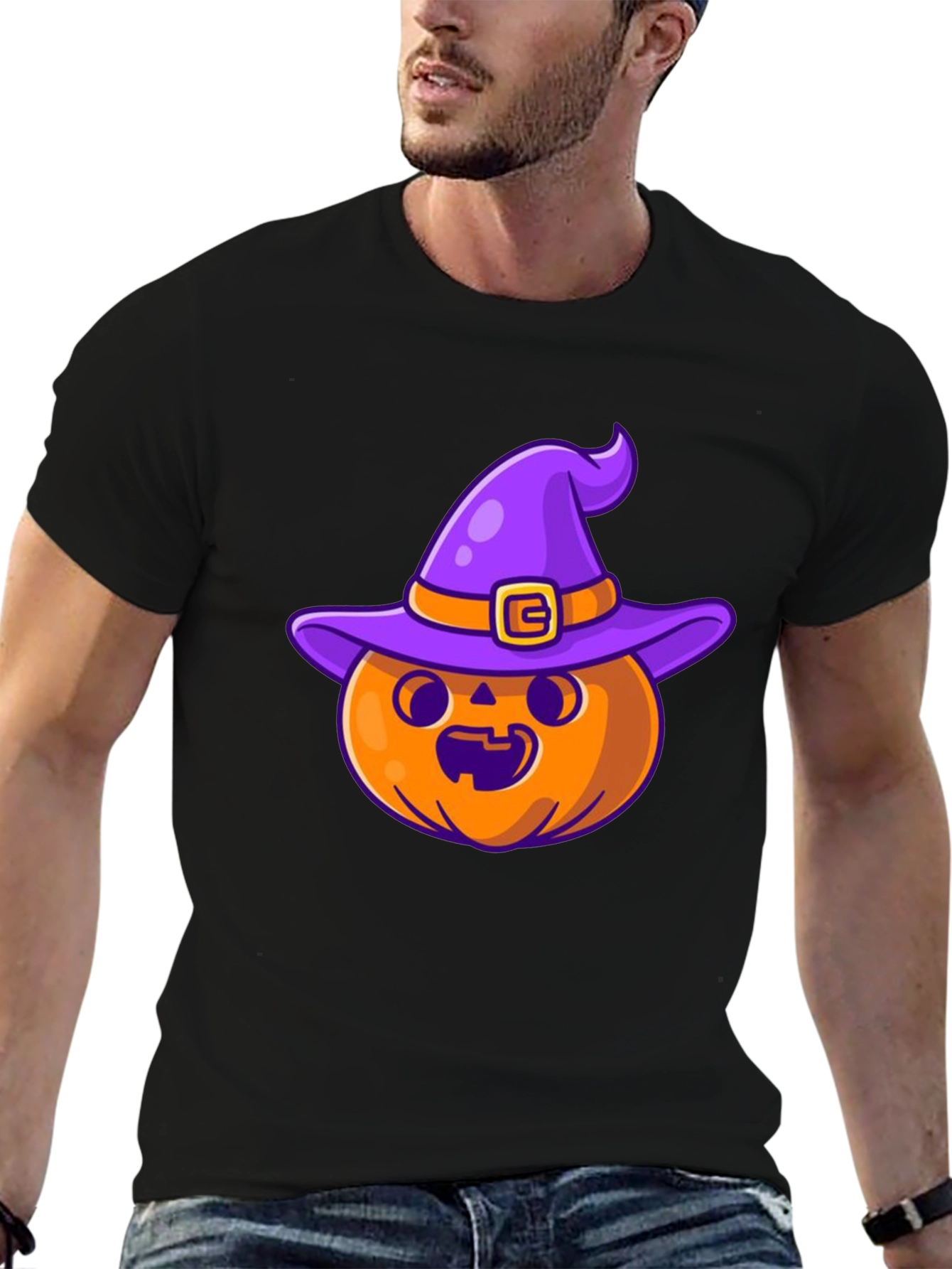 Halloween Pumpkin Witch Hat Black T-Shirt