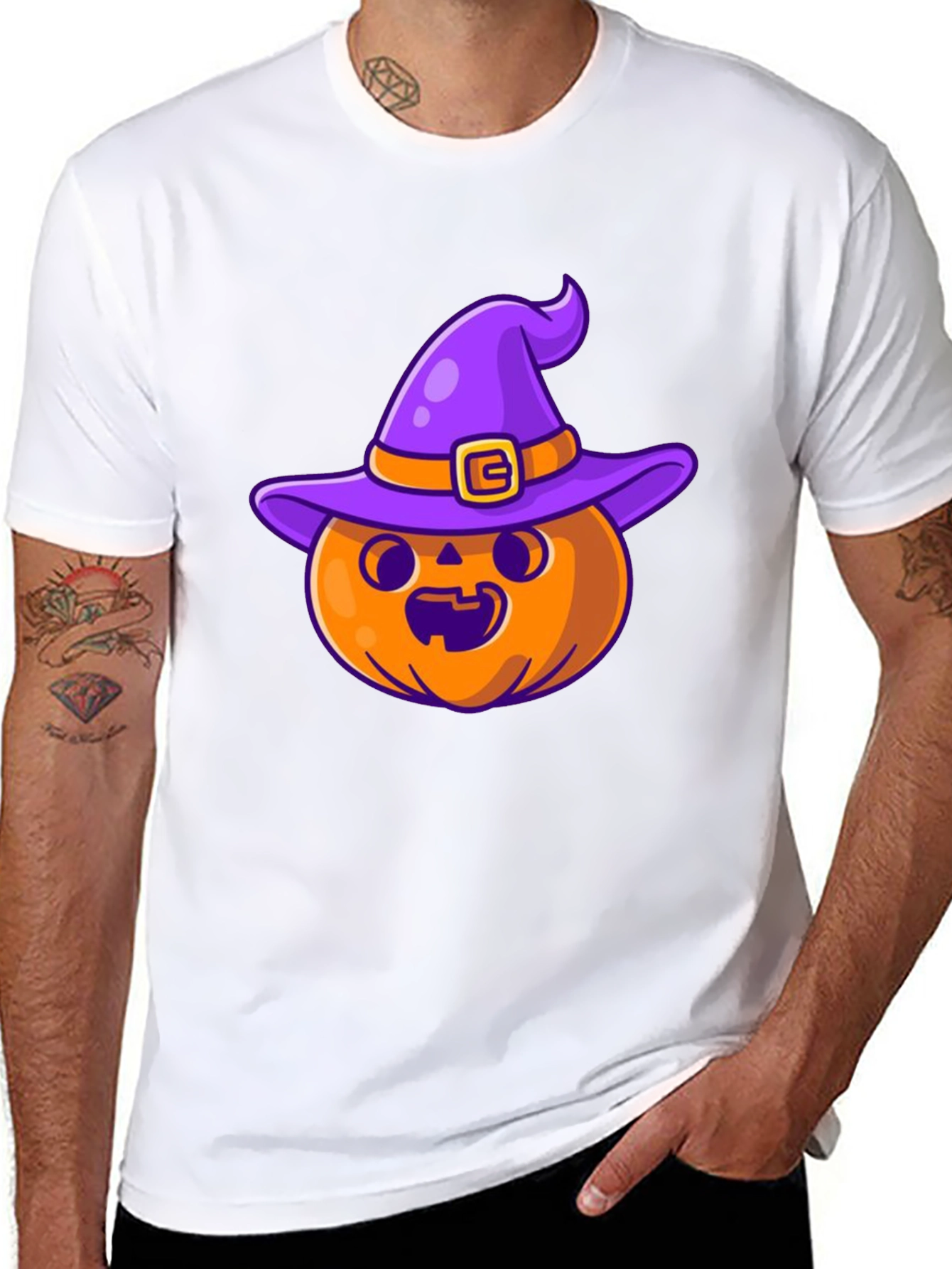 Halloween Pumpkin Witch Hat Black T-Shirt