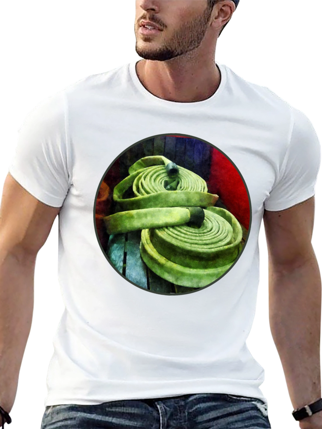 Fire Hose Graphic Tee - Black Crew Neck T-Shirt