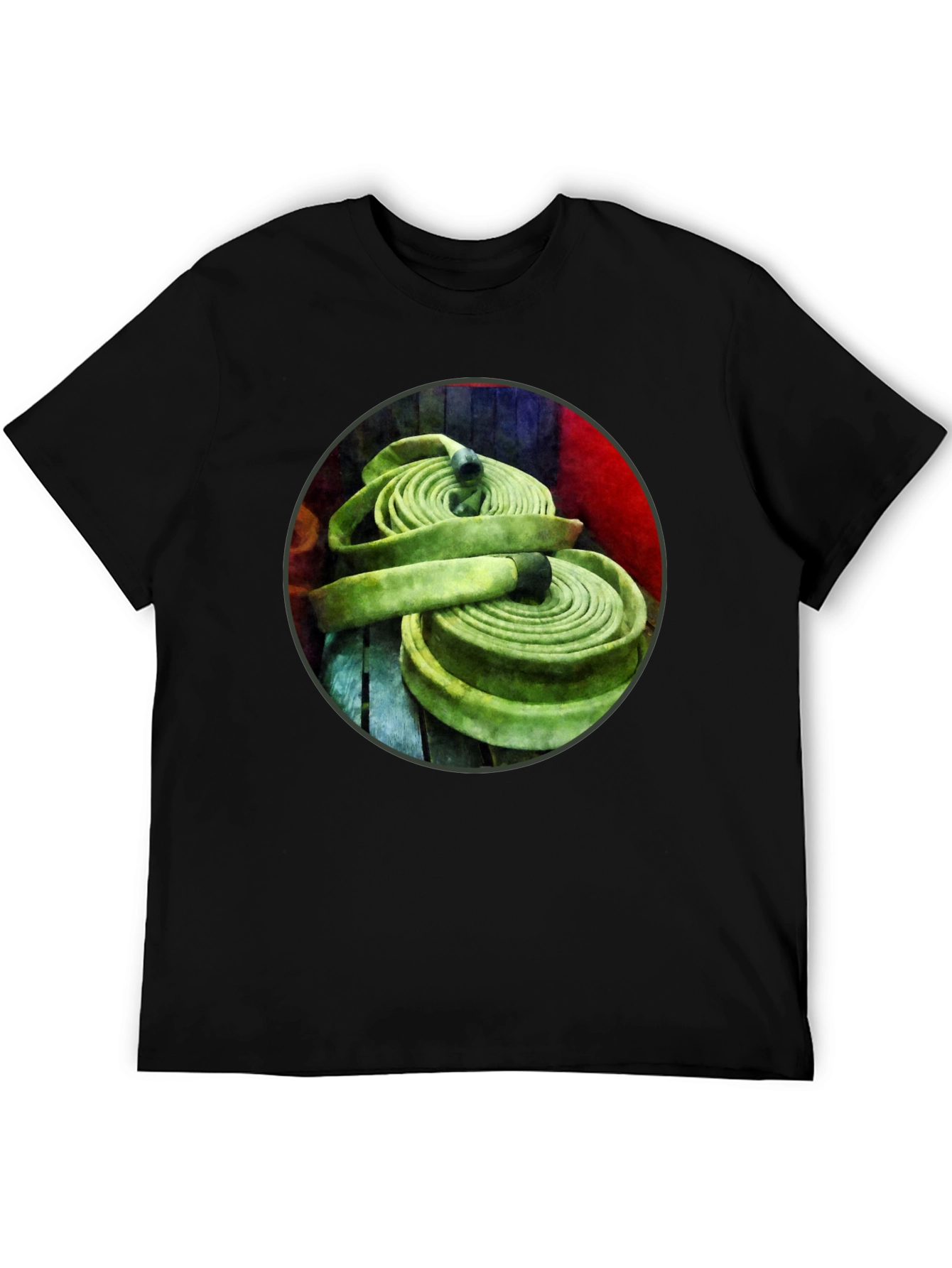 Fire Hose Graphic Tee - Black Crew Neck T-Shirt