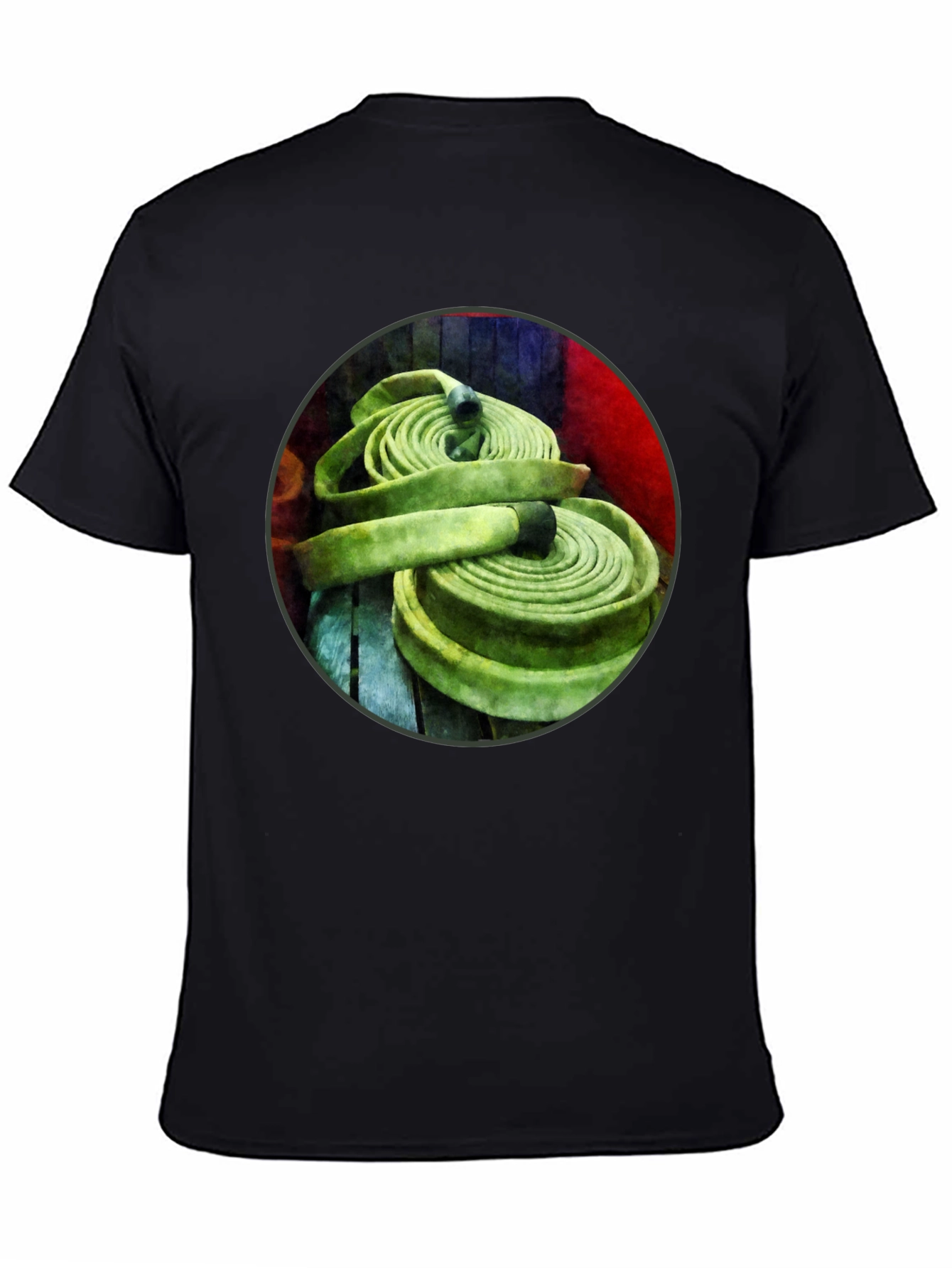 Fire Hose Graphic Tee - Black Crew Neck T-Shirt