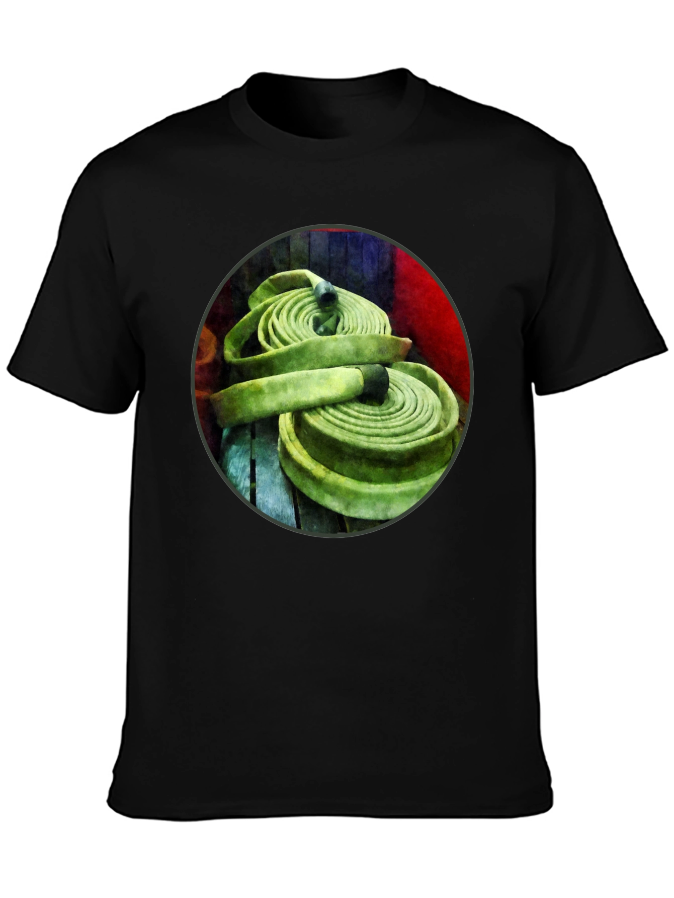 Fire Hose Graphic Tee - Black Crew Neck T-Shirt