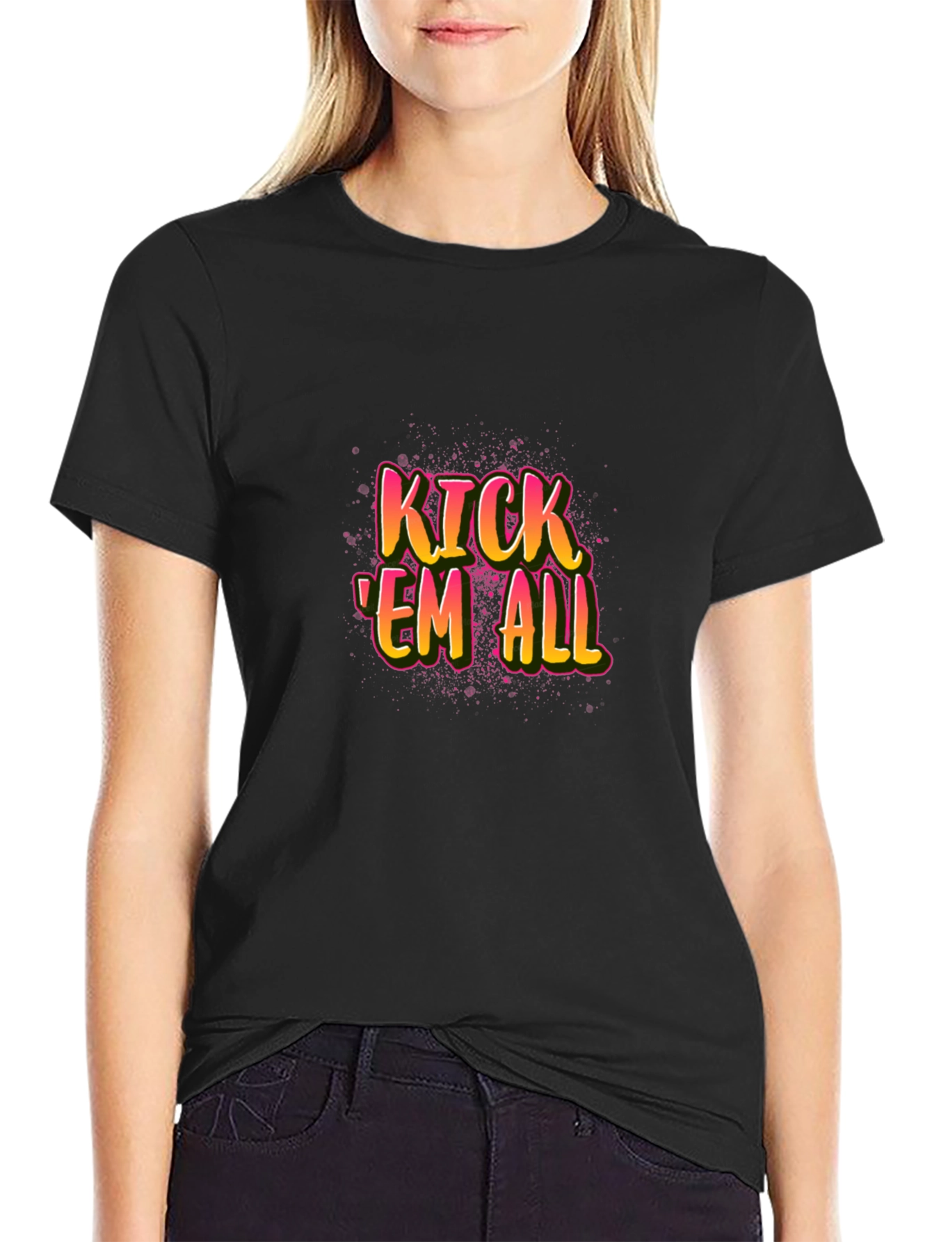 Kick Em All Graphic Tee - Black Cotton T-Shirt
