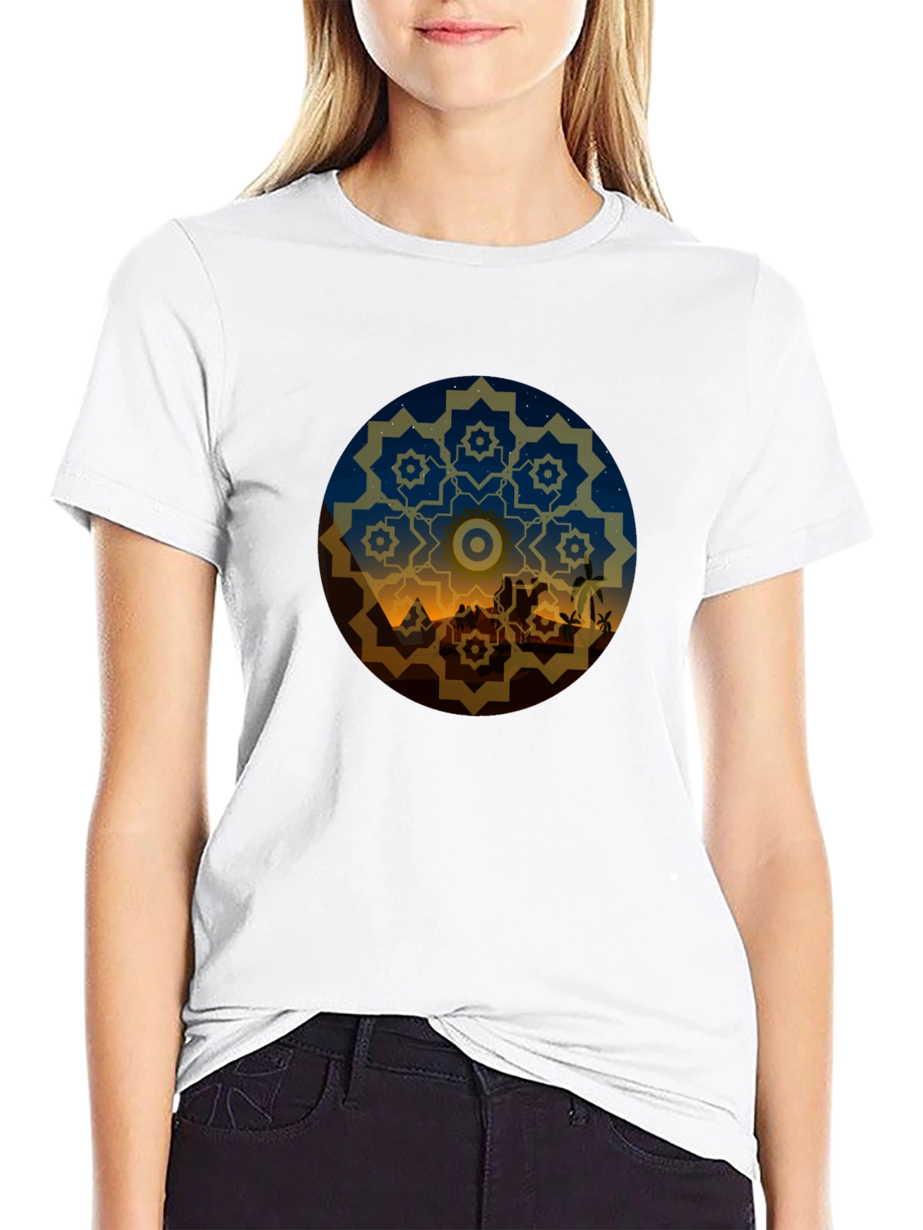 Desert Night Mandala Graphic Tee - Black