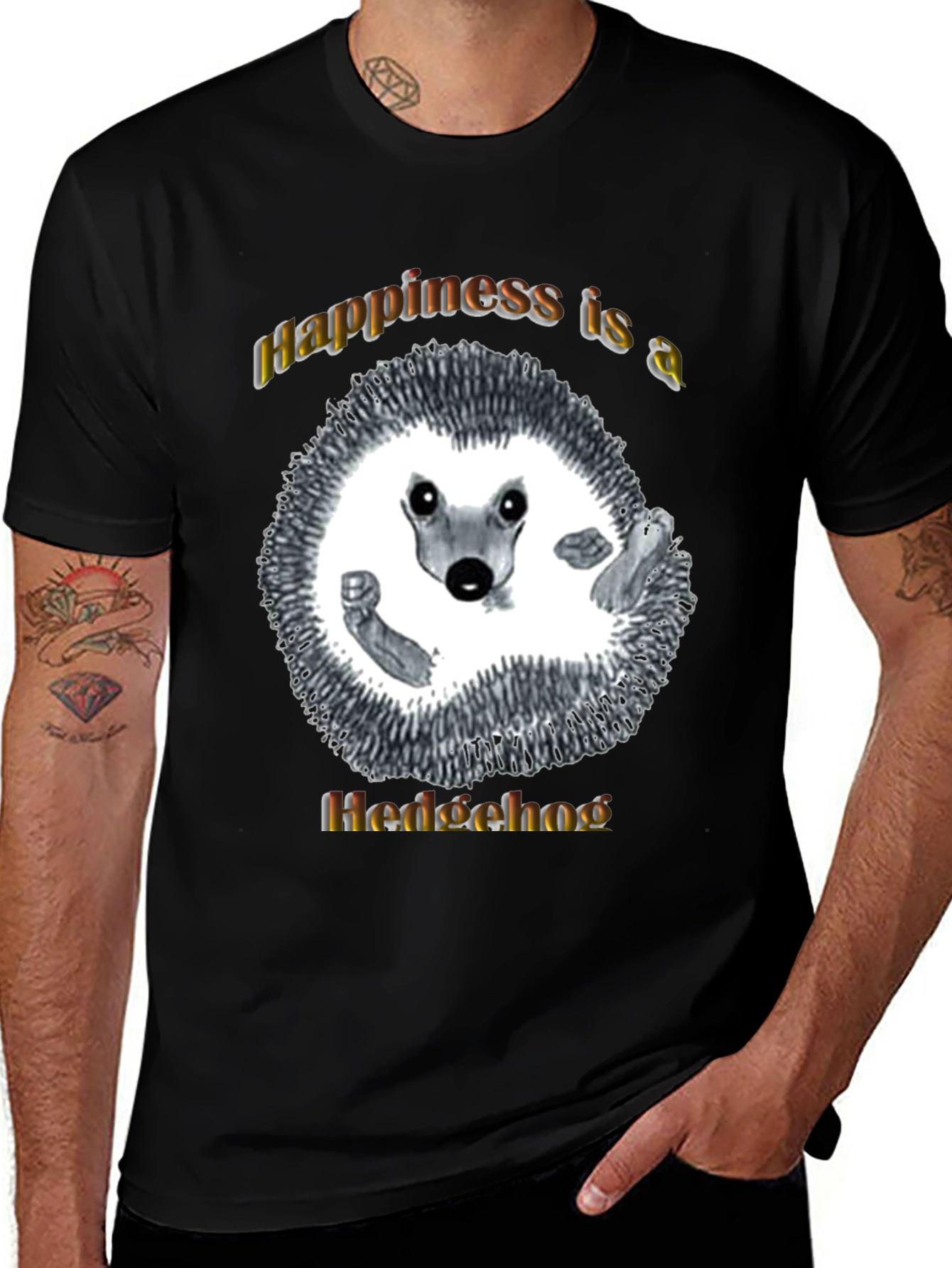 Happiness Hedgehog Graphic T-Shirt - Black