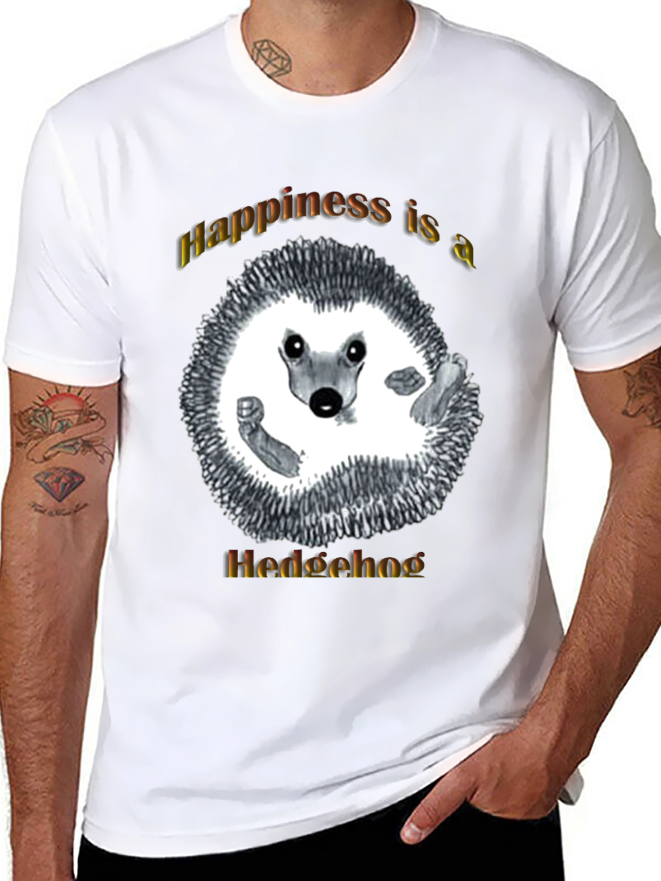 Happiness Hedgehog Graphic T-Shirt - Black