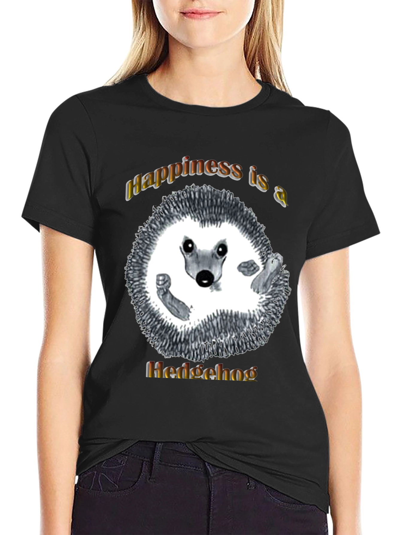 Happiness Hedgehog Graphic T-Shirt - Black