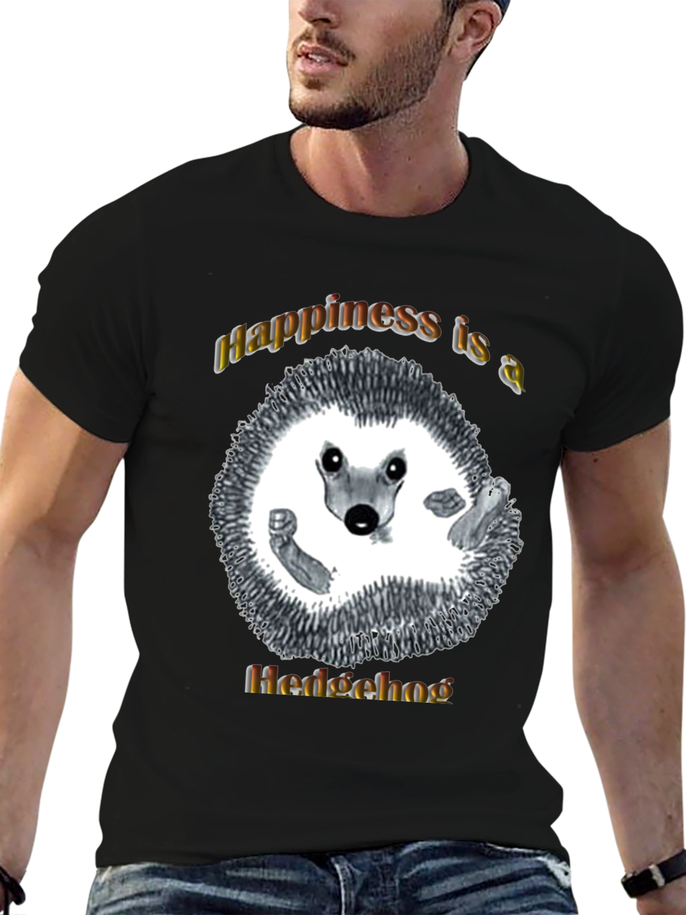 Happiness Hedgehog Graphic T-Shirt - Black