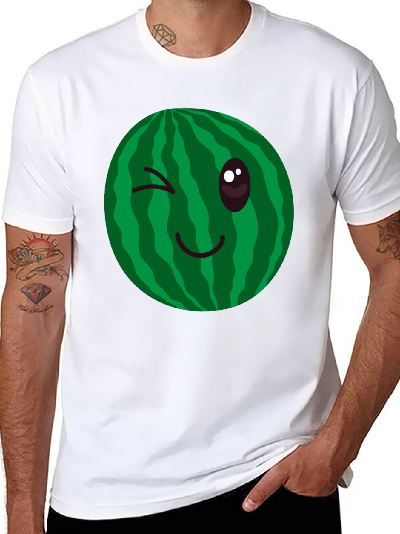Winking Watermelon Graphic T-Shirt - Black Cotton Tee