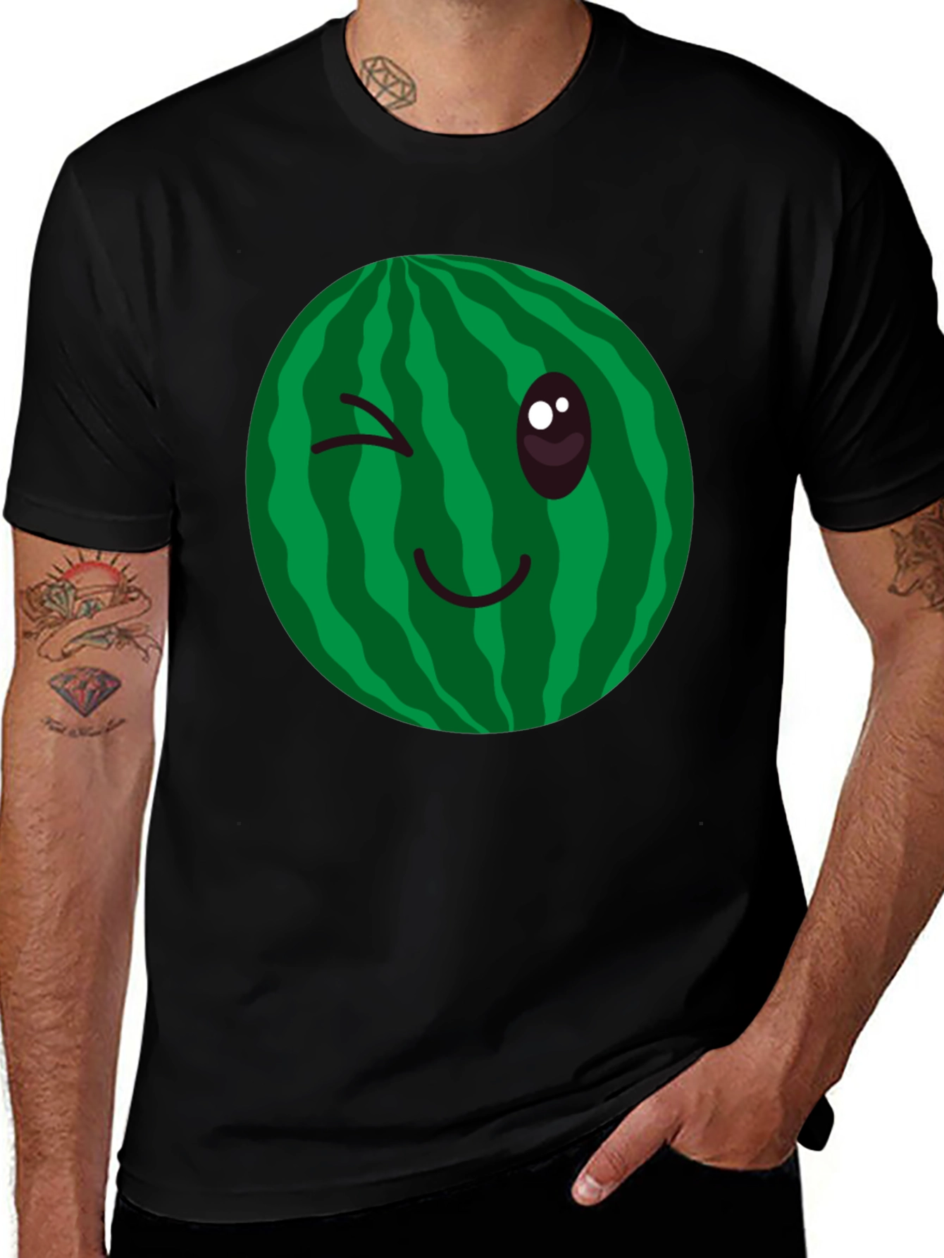 Winking Watermelon Graphic T-Shirt - Black Cotton Tee