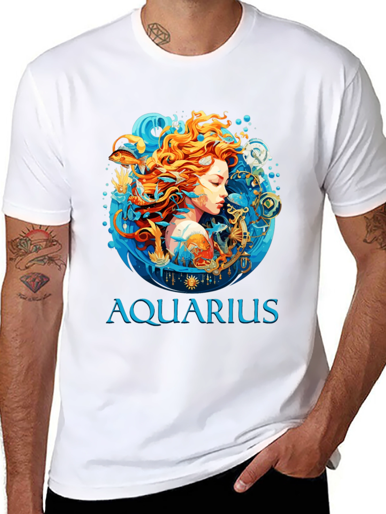 Aquarius Zodiac Graphic Print Black T-Shirt