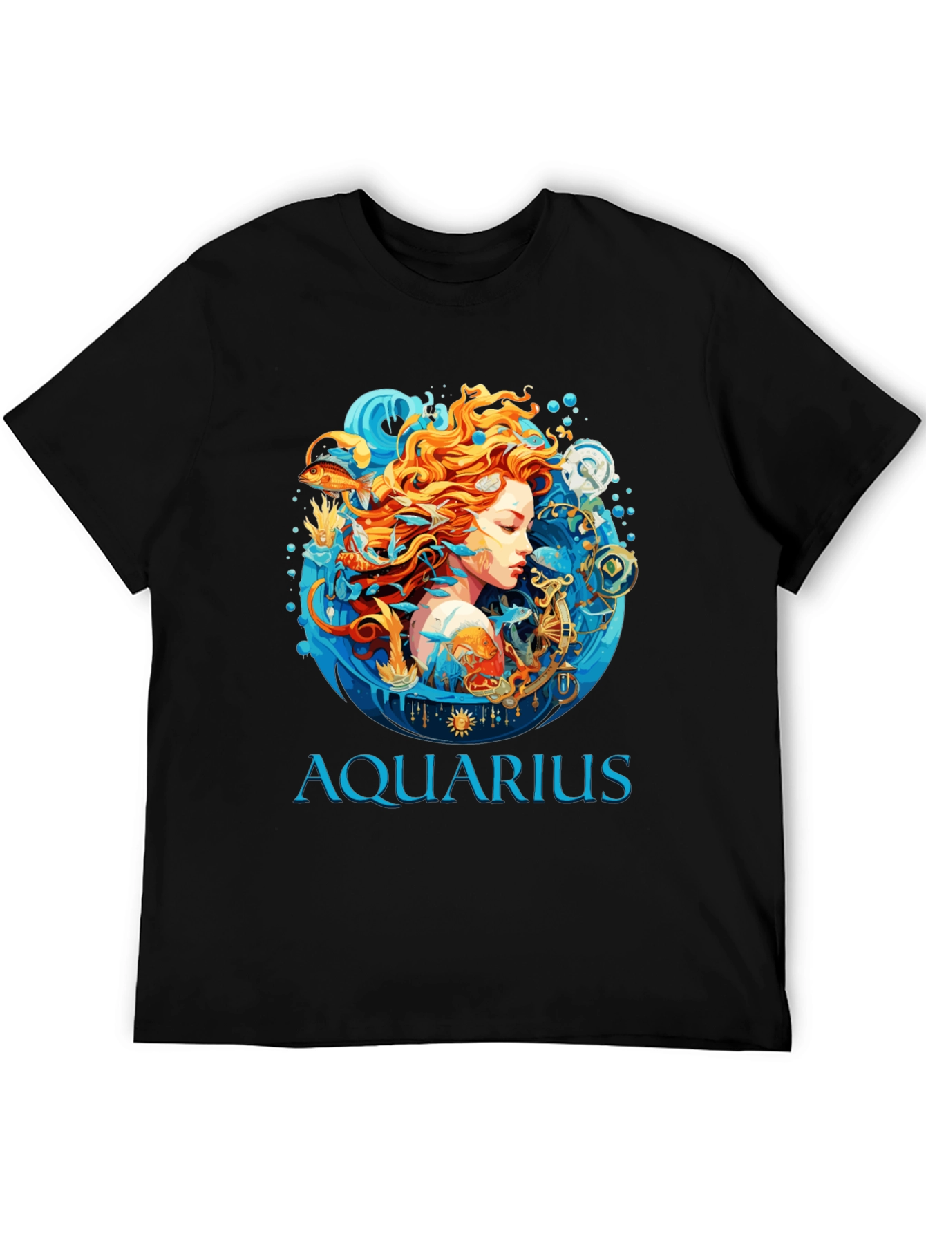 Aquarius Zodiac Graphic Print Black T-Shirt