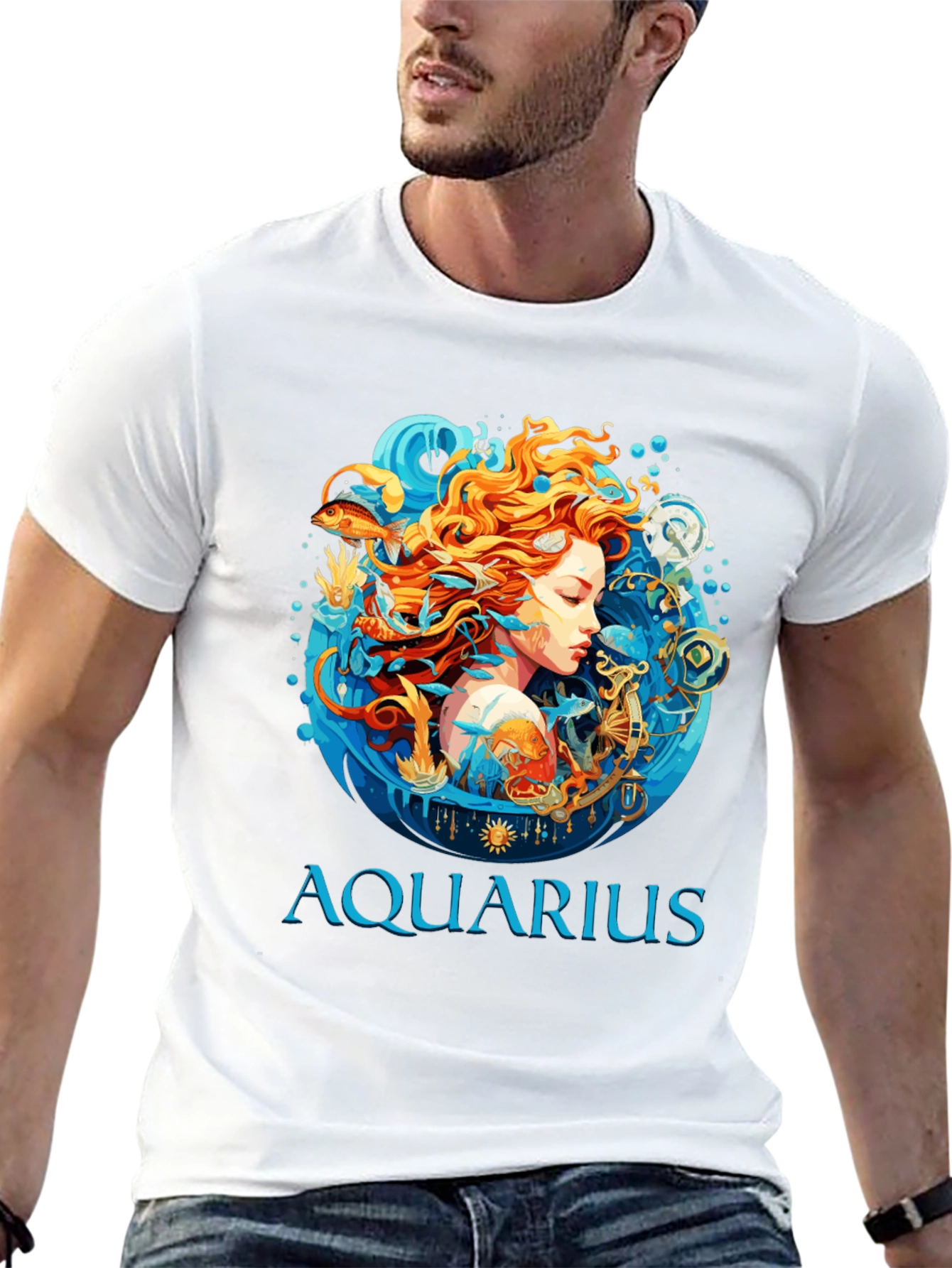 Aquarius Zodiac Graphic Print Black T-Shirt