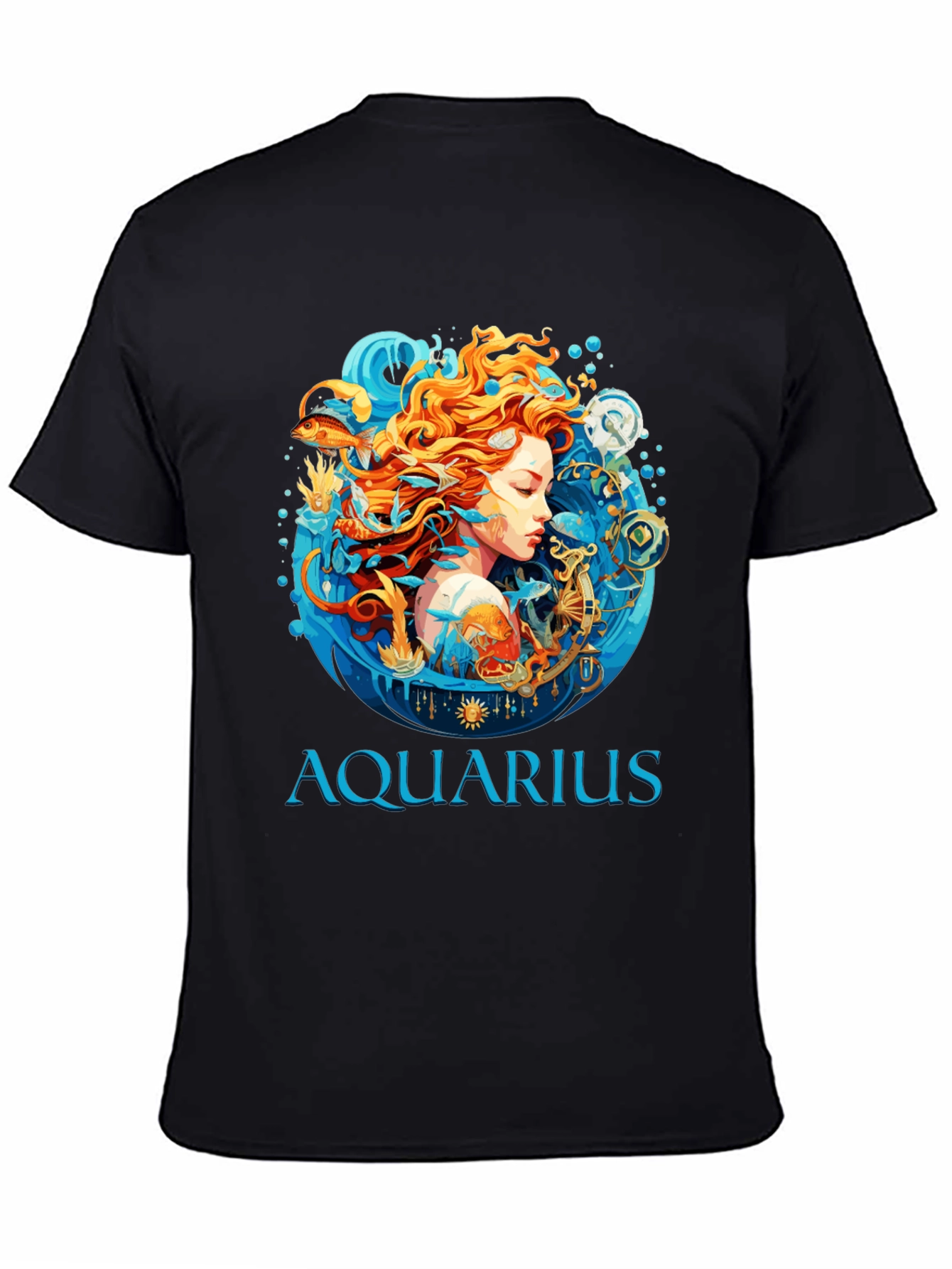 Aquarius Zodiac Graphic Print Black T-Shirt