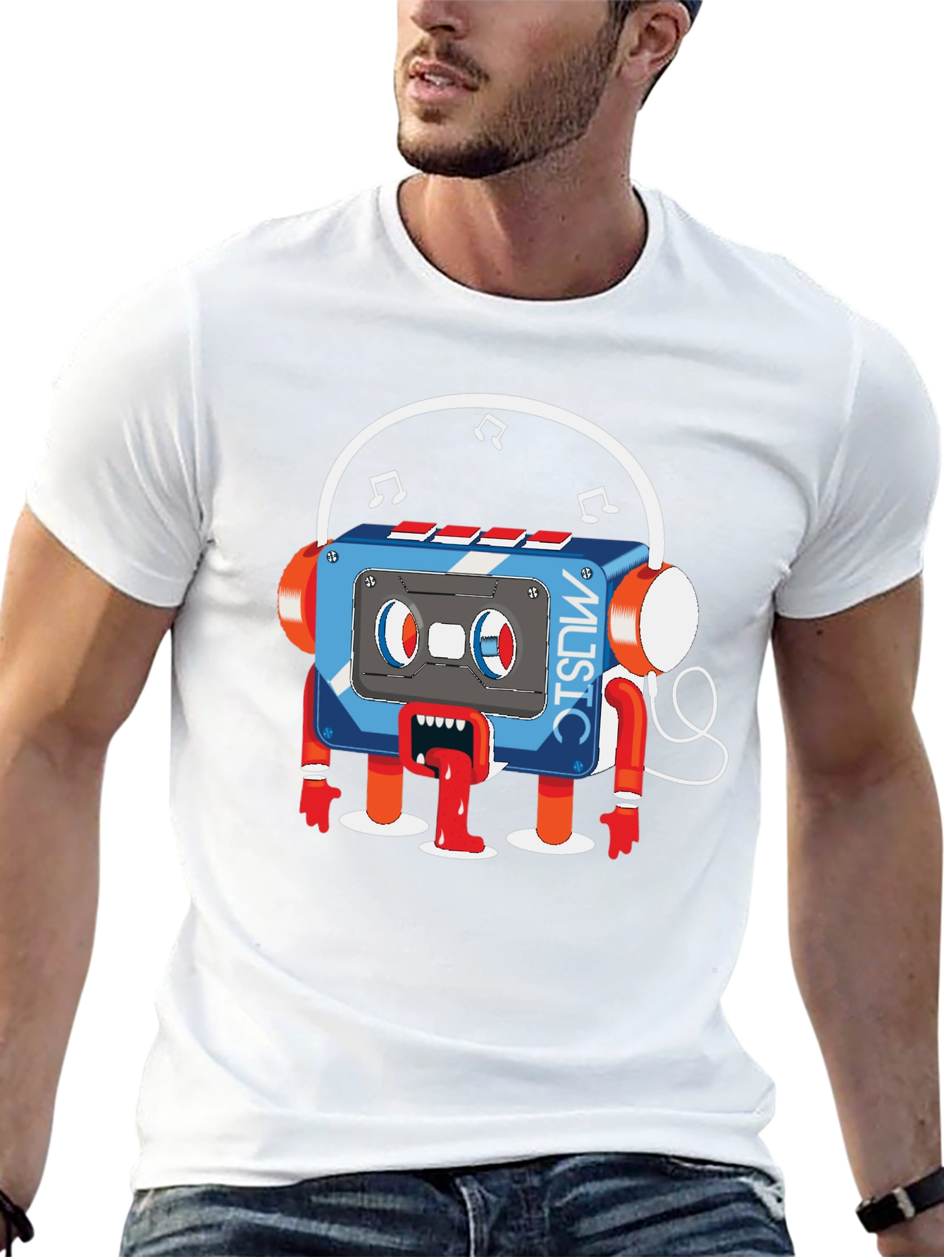 Cartoon Cassette Tape Music Graphic T-Shirt