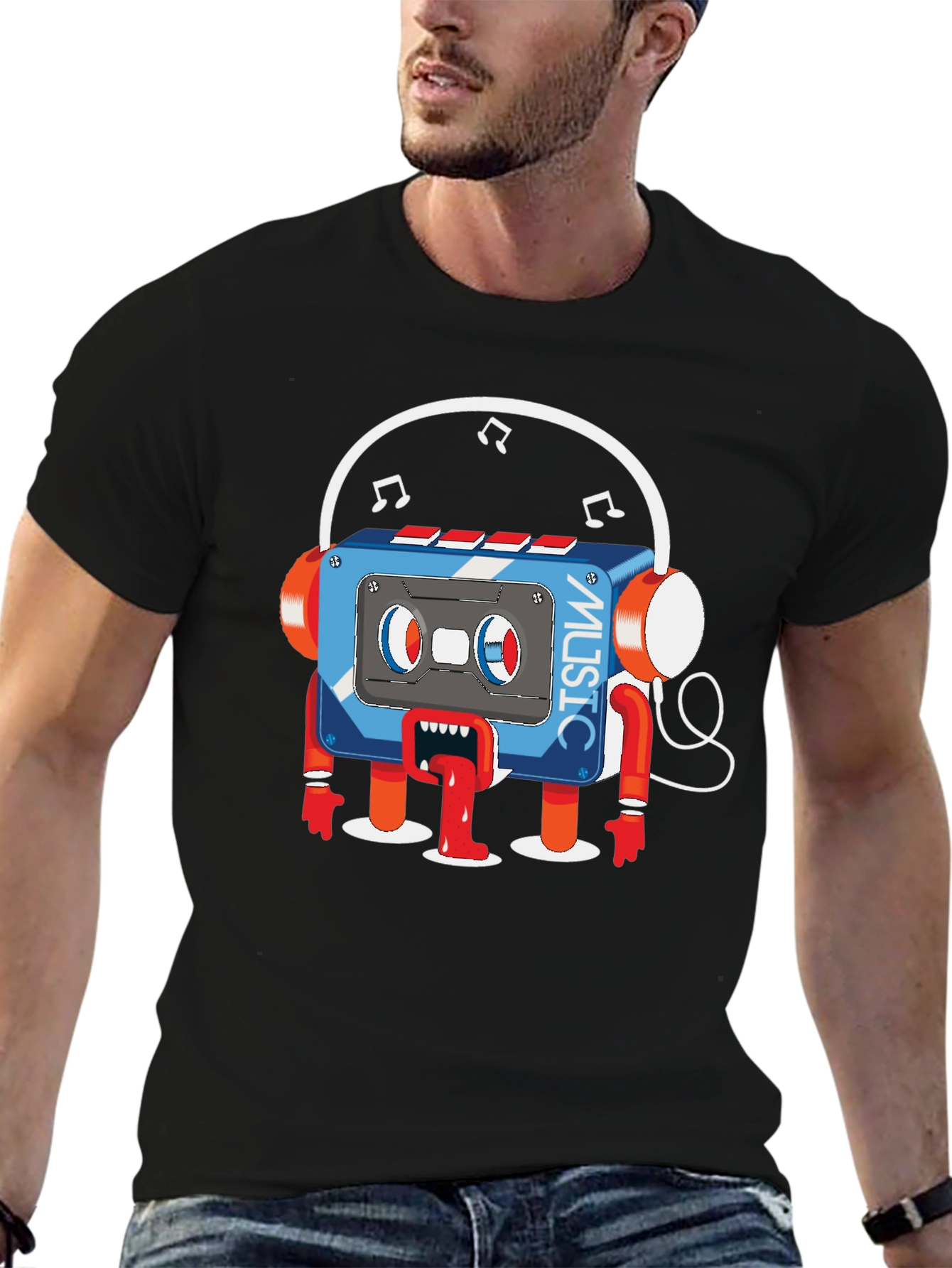 Cartoon Cassette Tape Music Graphic T-Shirt