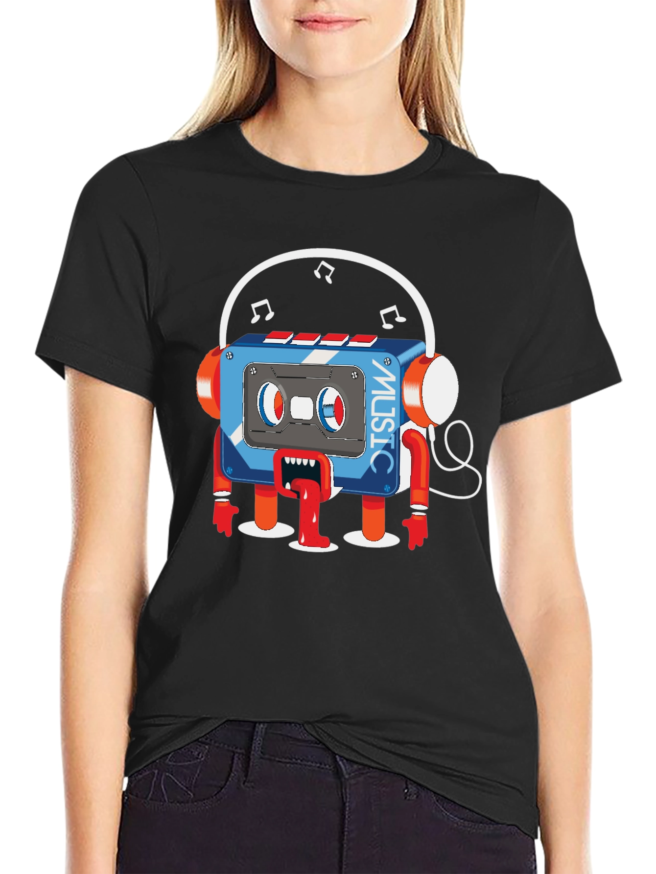 Cartoon Cassette Tape Music Graphic T-Shirt