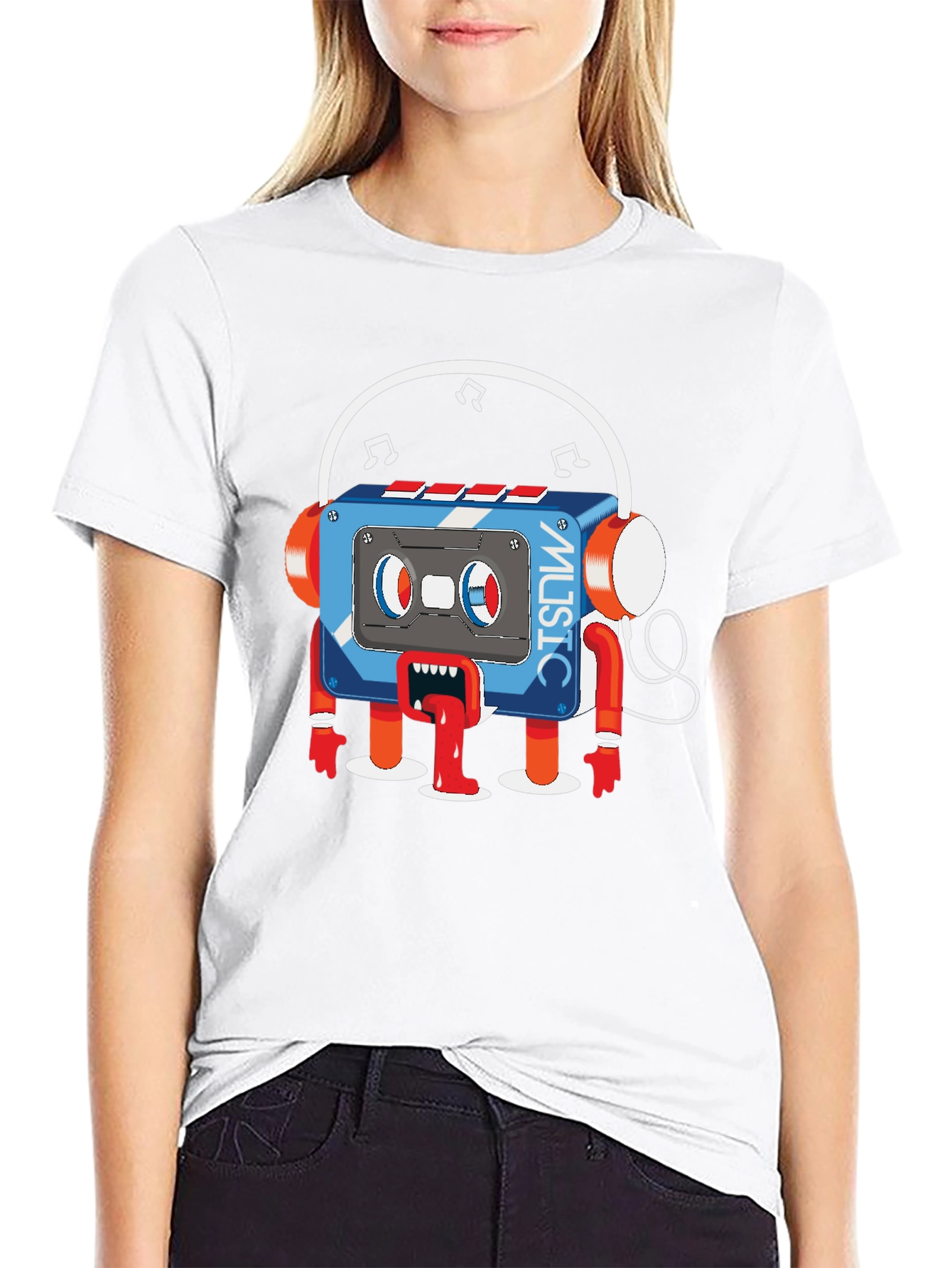 Cartoon Cassette Tape Music Graphic T-Shirt