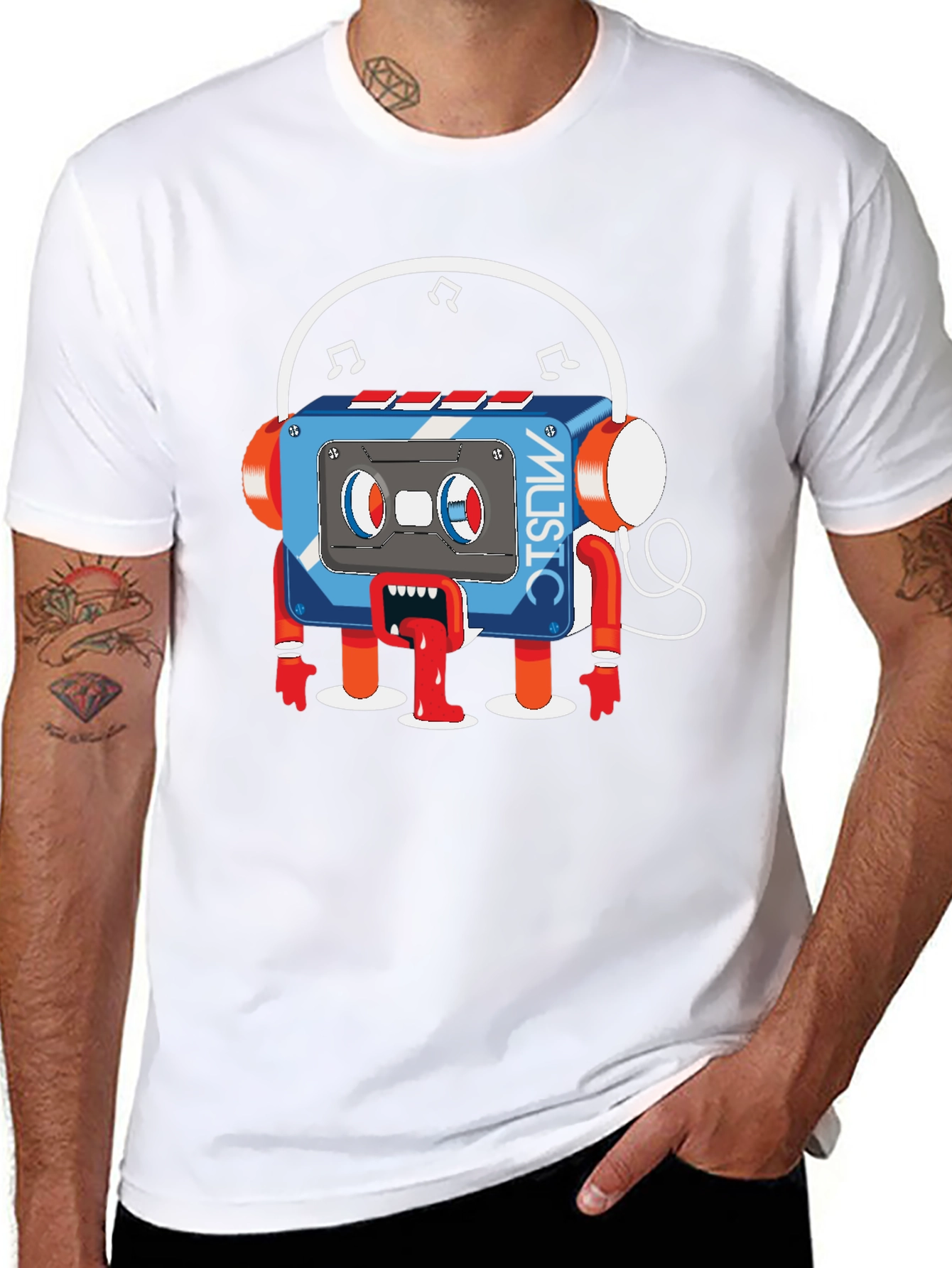 Cartoon Cassette Tape Music Graphic T-Shirt