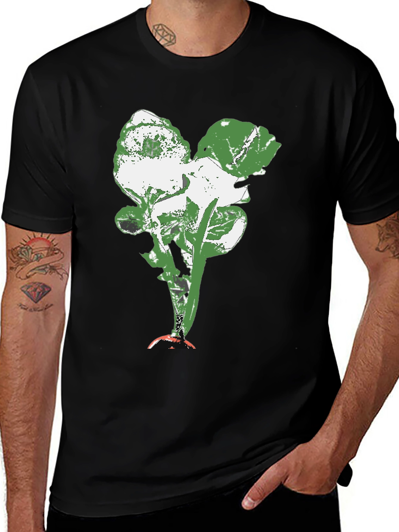 Abstract Floral Print Black Crew Neck T-Shirt