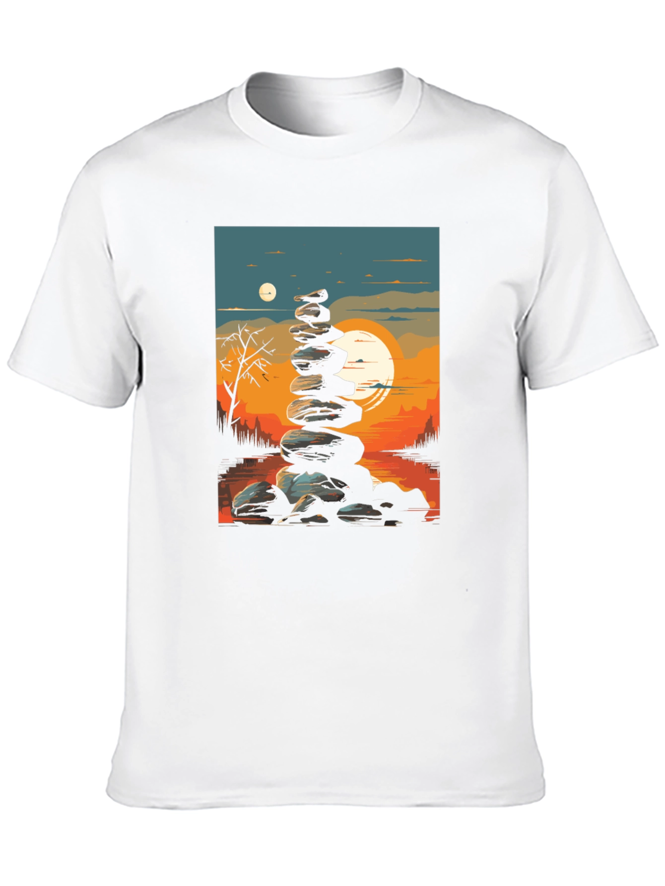 Zen Rock Stack T-Shirt - Sunset Landscape