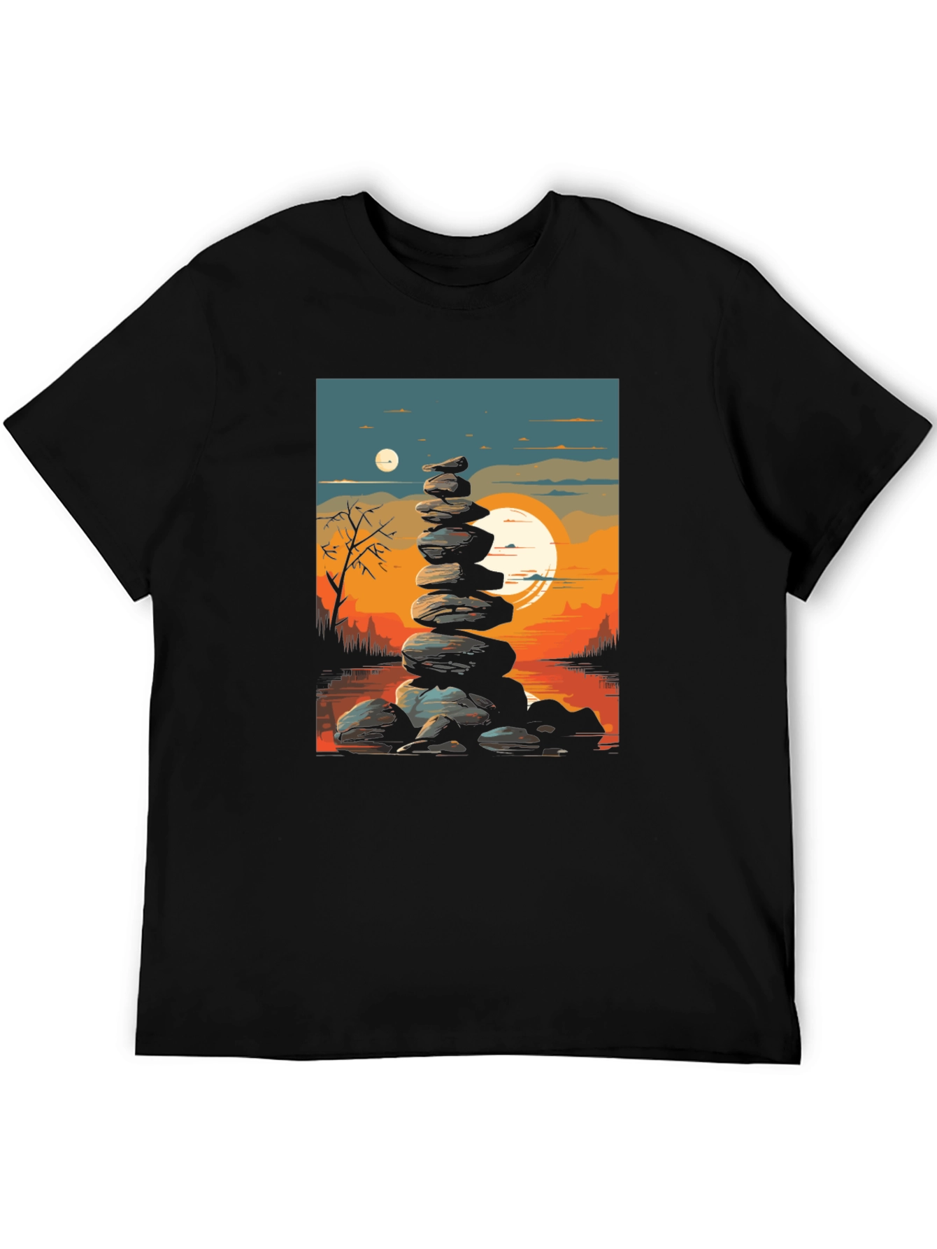 Zen Rock Stack T-Shirt - Sunset Landscape