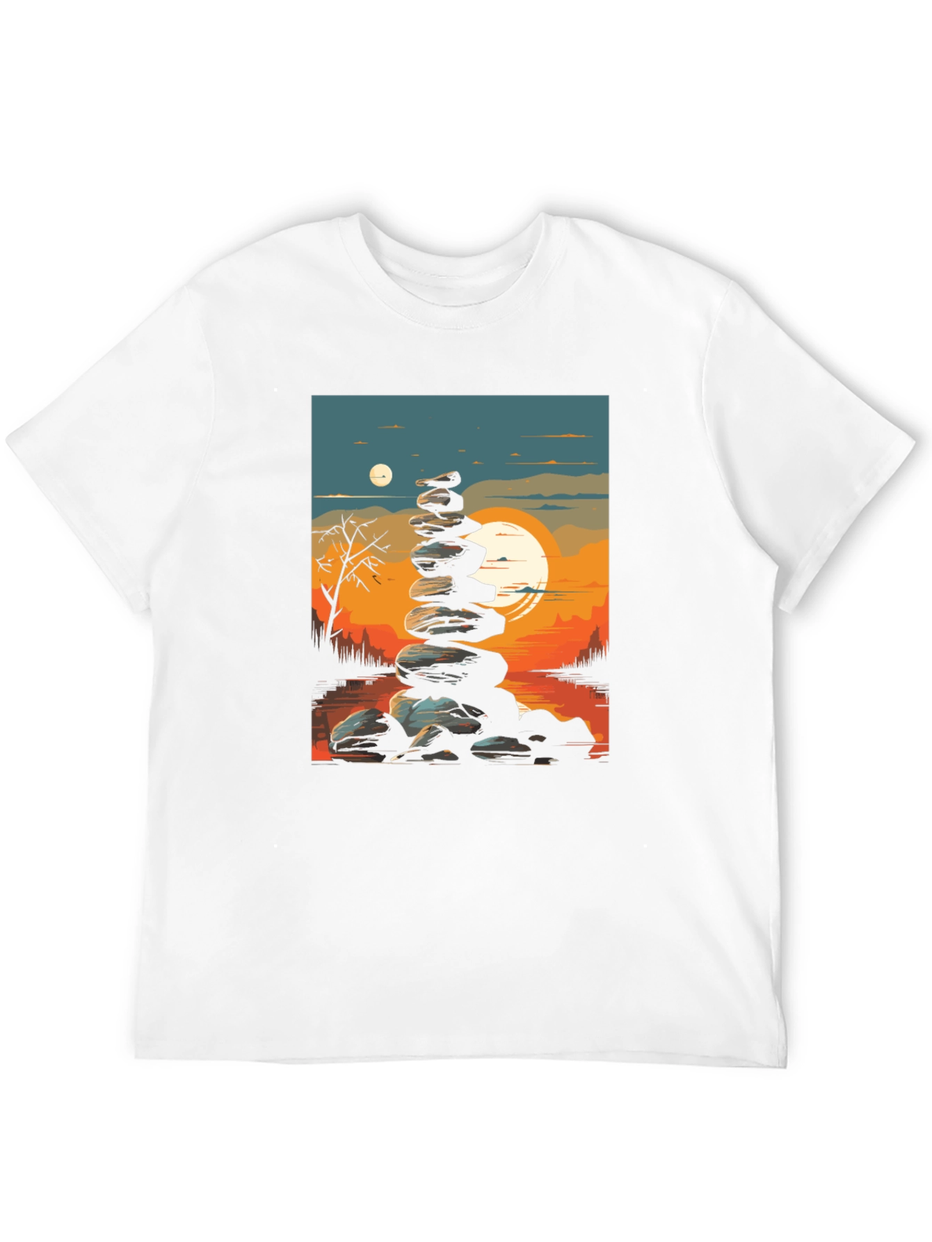 Zen Rock Stack T-Shirt - Sunset Landscape