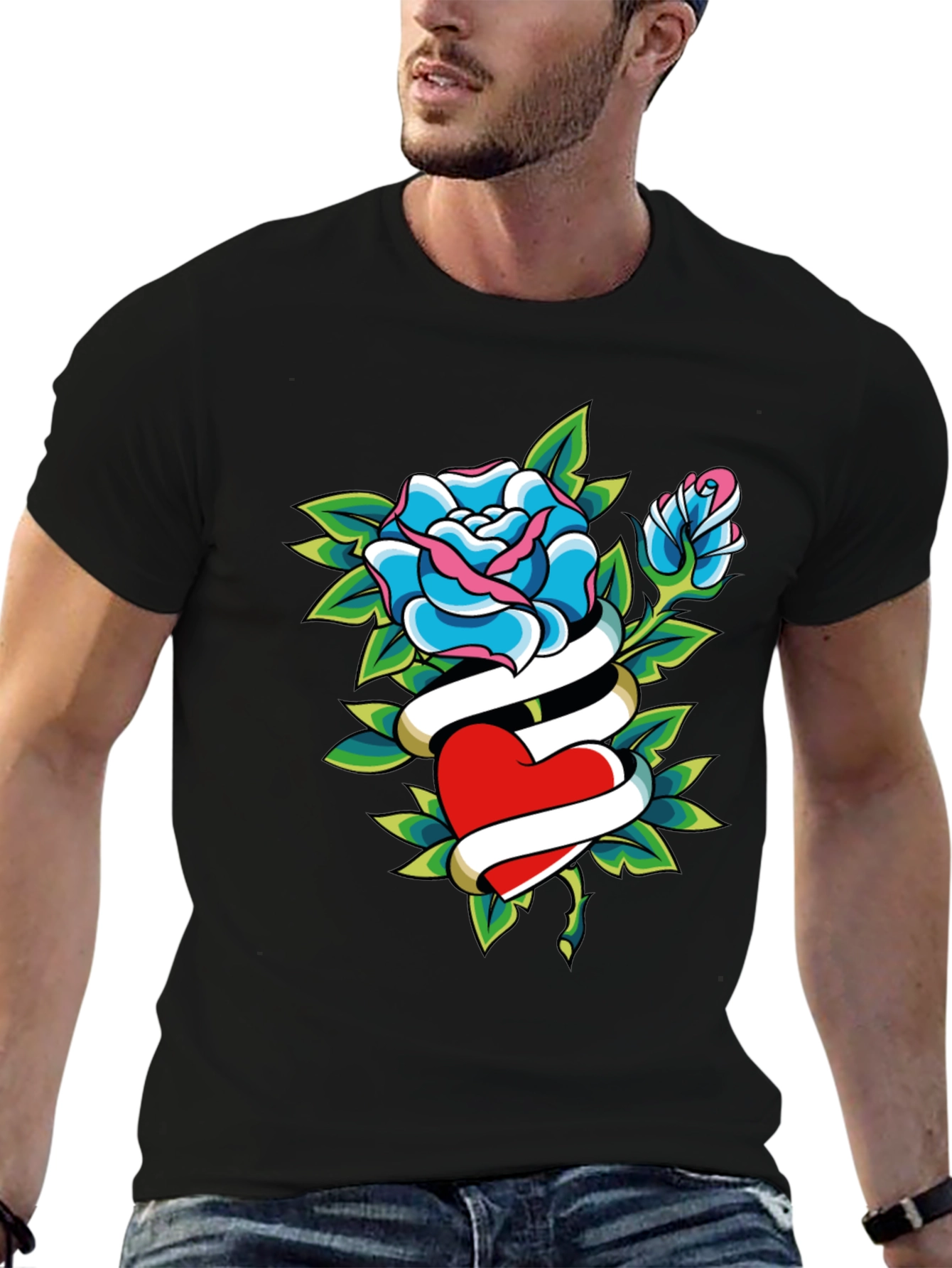 Rose Heart Tattoo Graphic T-Shirt