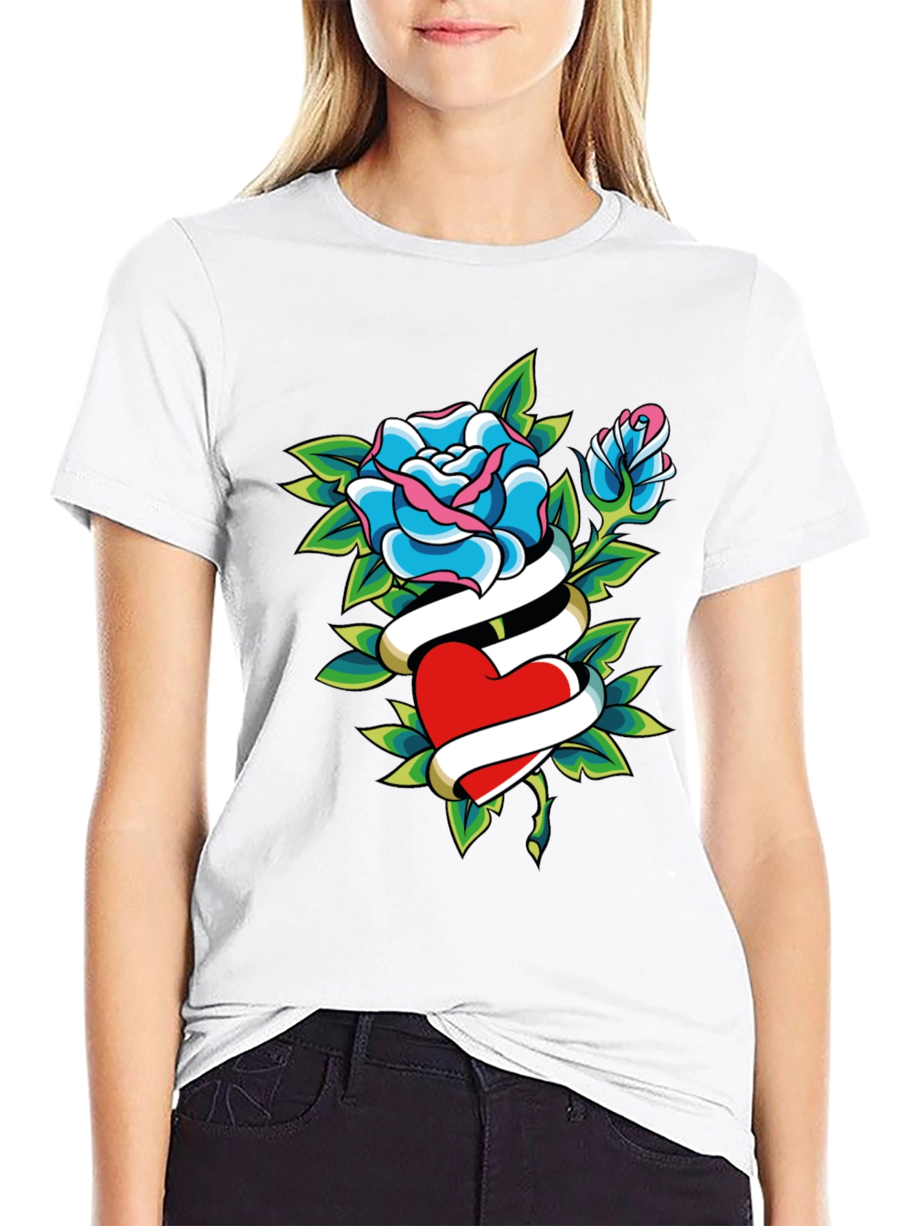 Rose Heart Tattoo Graphic T-Shirt
