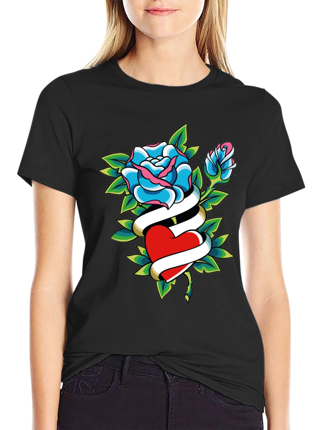 Rose Heart Tattoo Graphic T-Shirt