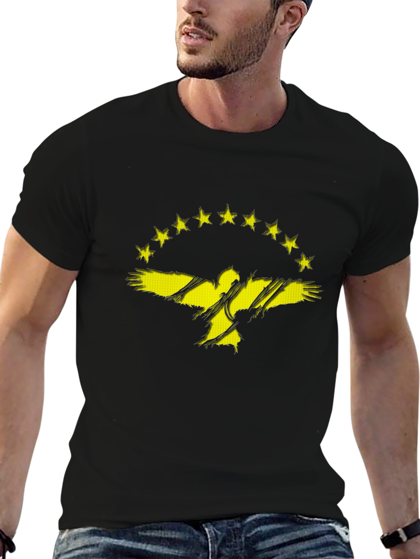 Distressed Eagle & Stars Graphic T-Shirt